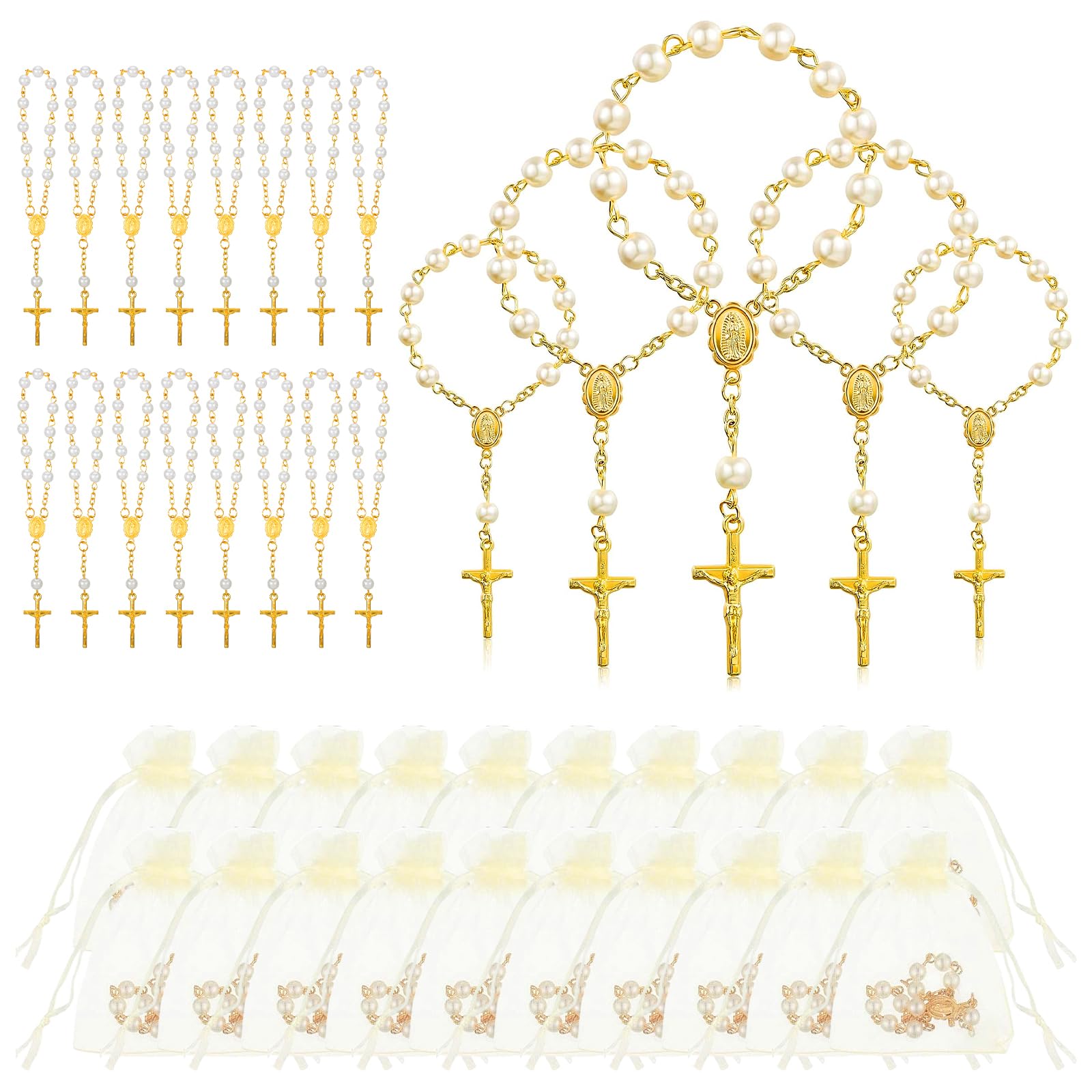 Tobeelec mini rosary favors in gold-white packaging for events