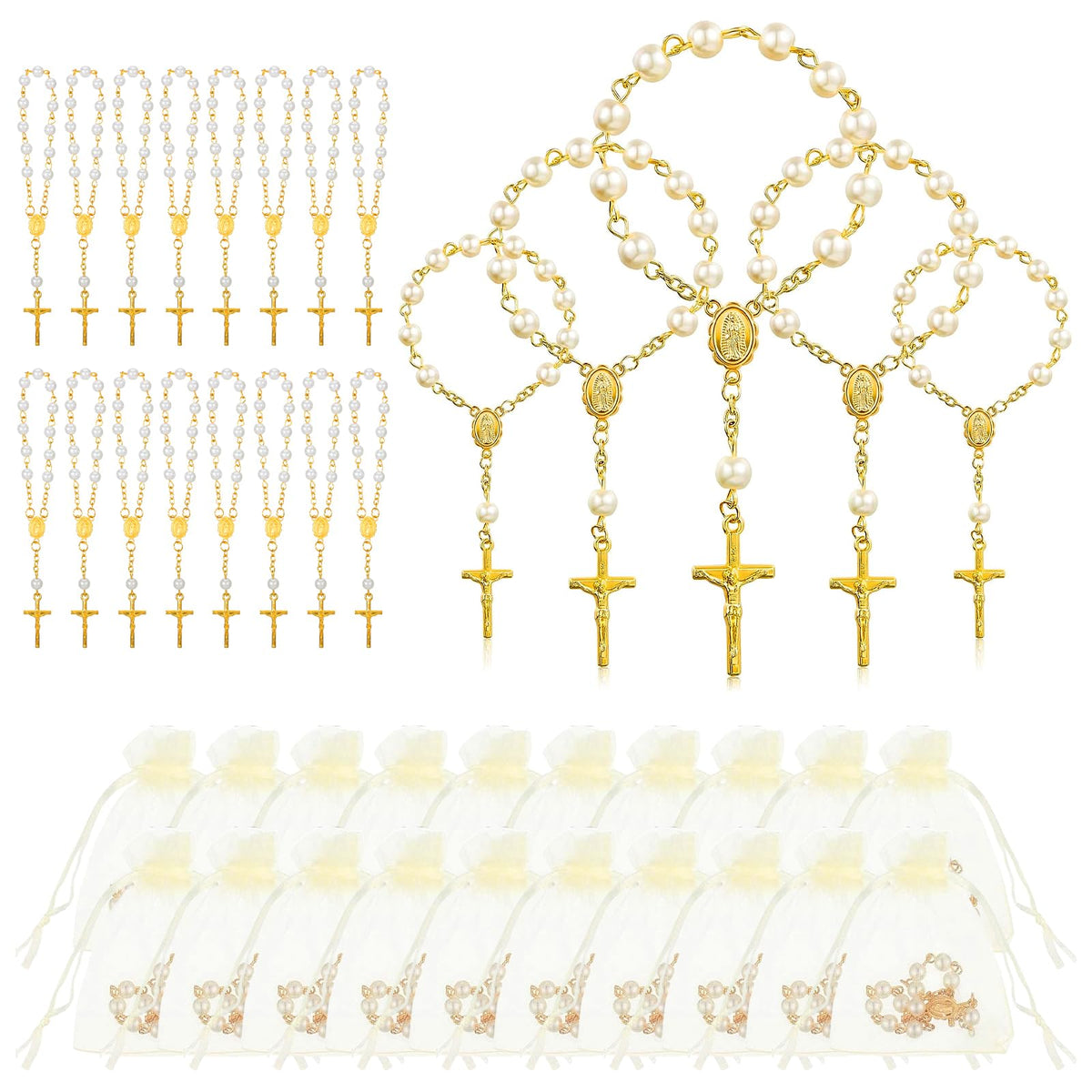 Tobeelec mini rosary favors in gold-white packaging for events