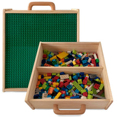 Toblock wooden box interior compartments keep bricks organized for easy building