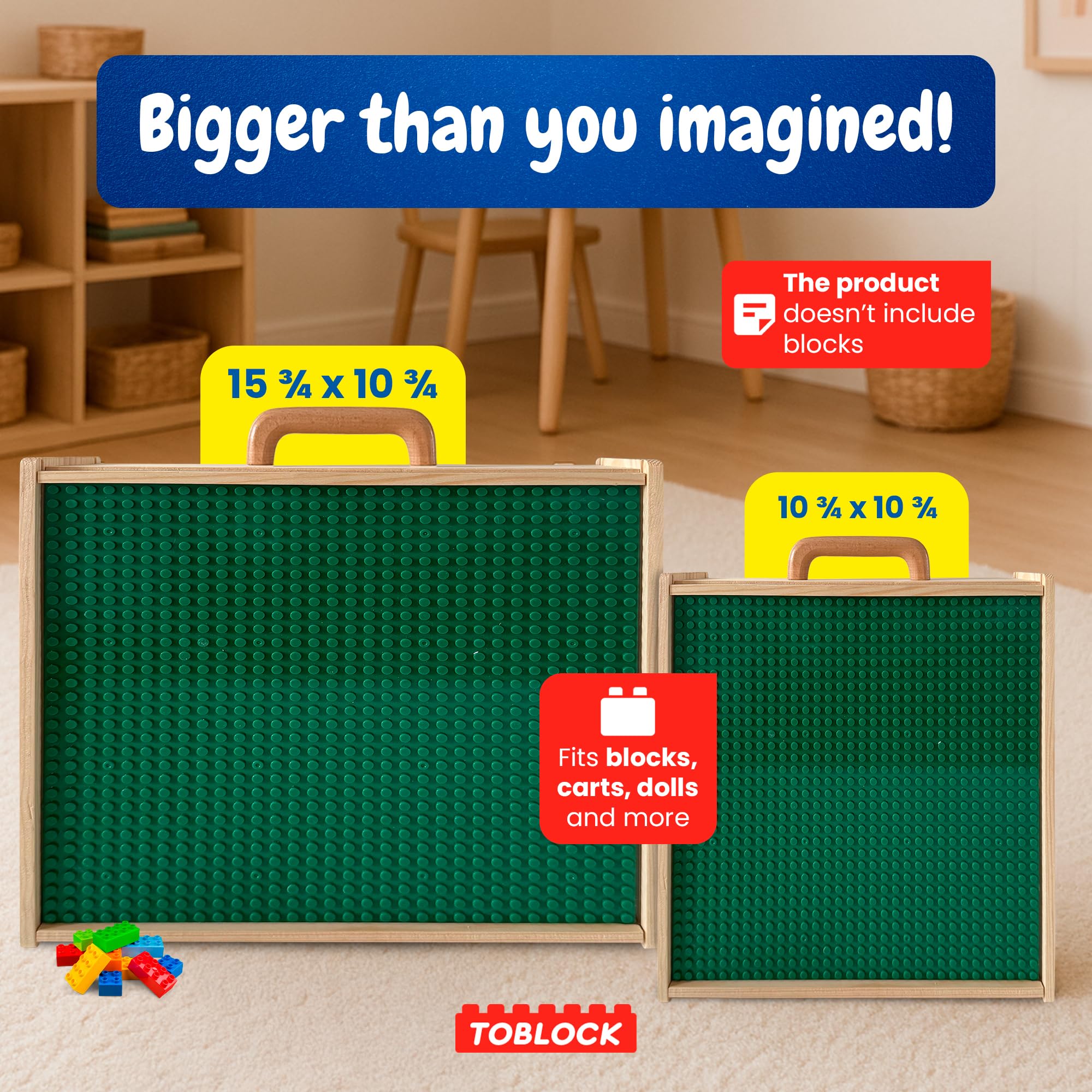 Toblock lid baseplate green shows LEGO compatible building surface for quick setups
