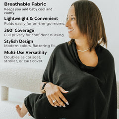 Toci Mom 360° coverage poncho on a model demonstrates secure coverage.