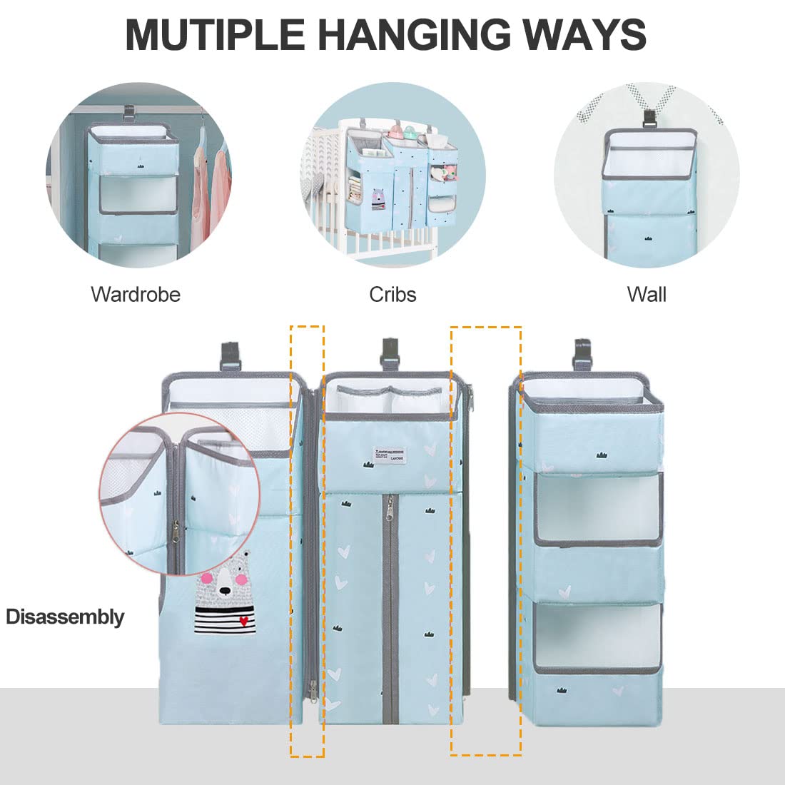 TOCKONIMN 3-in-1 diaper caddy with three sections for organized storage.