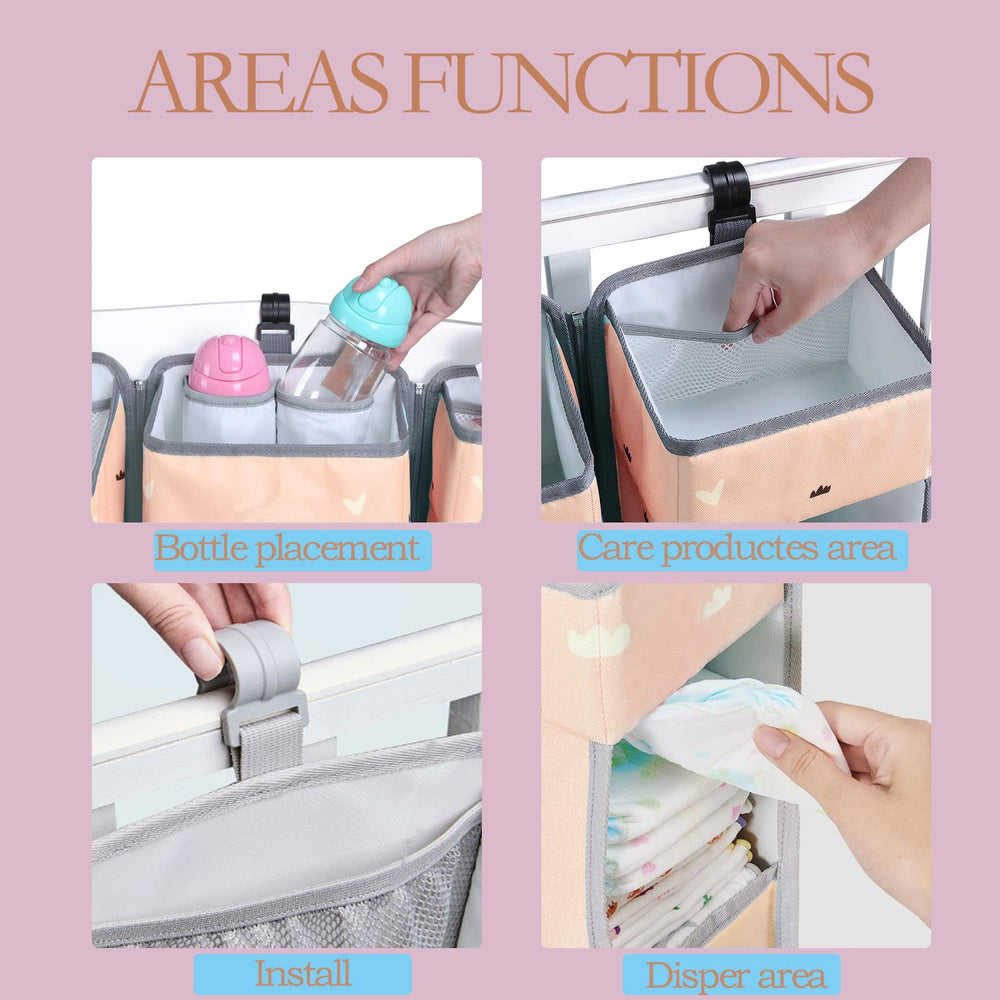 TOCKONIMN diaper caddy shows three integrated hooks and adjustable straps for versatile hanging.
