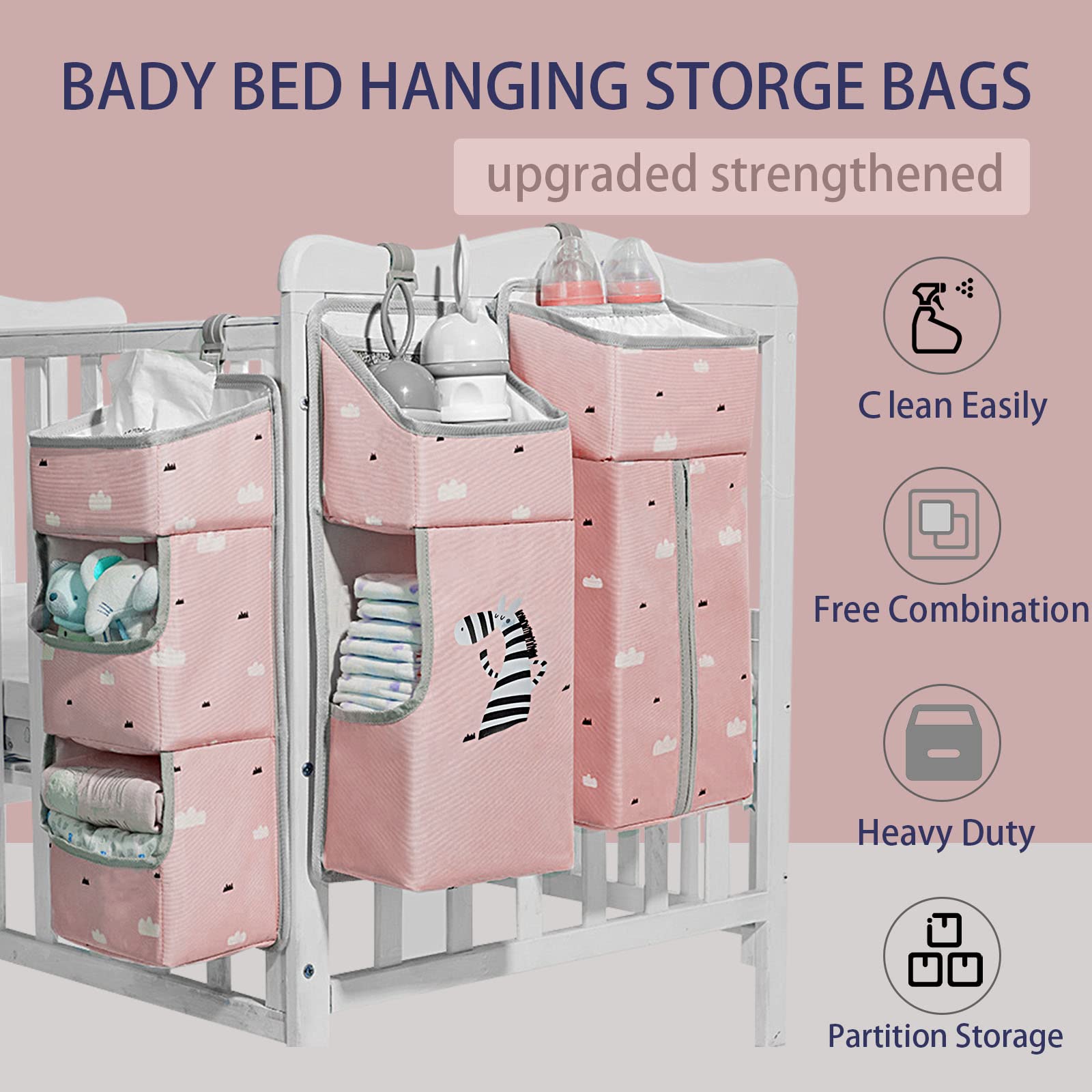 TOCKONIMN 3in1 diaper caddy assembly mounted for flexible crib or car use.