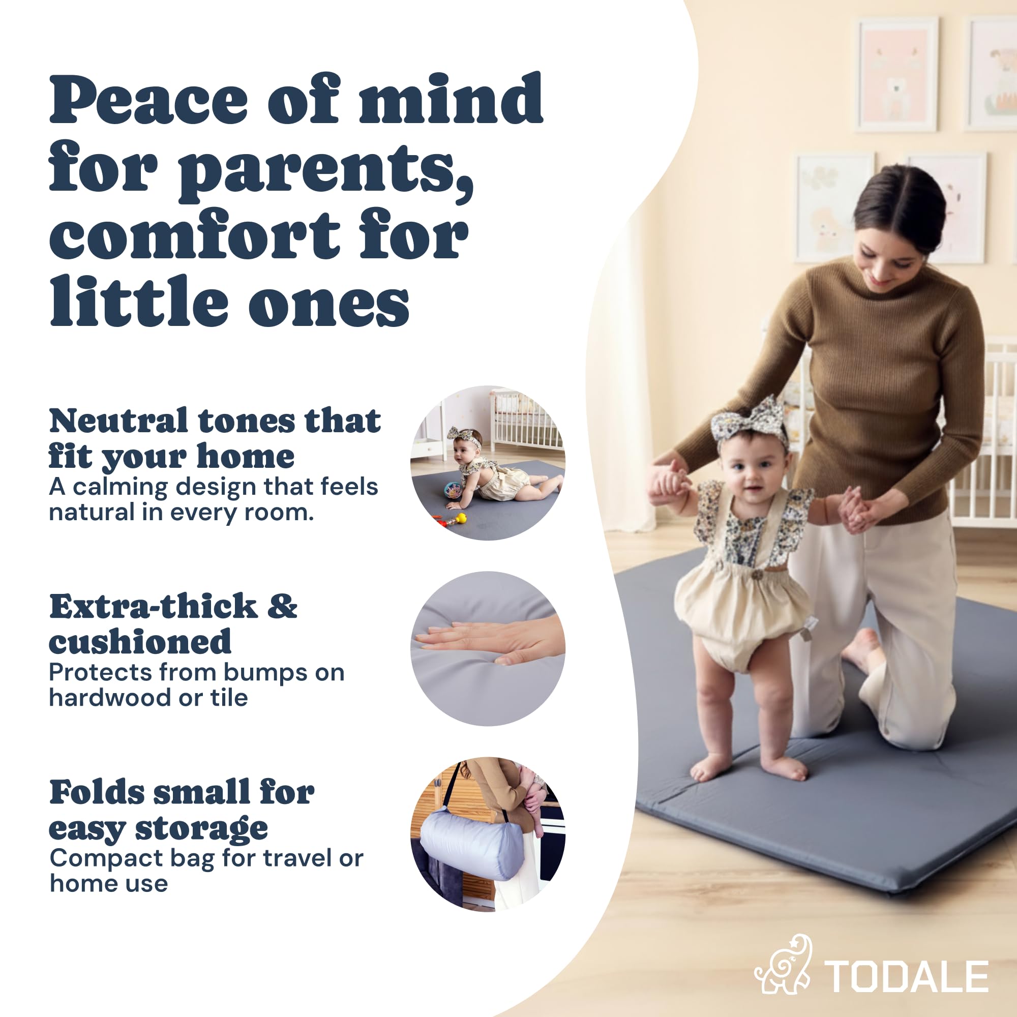 Todale Baby Play Mat laid flat on floor provides safe tummy time.