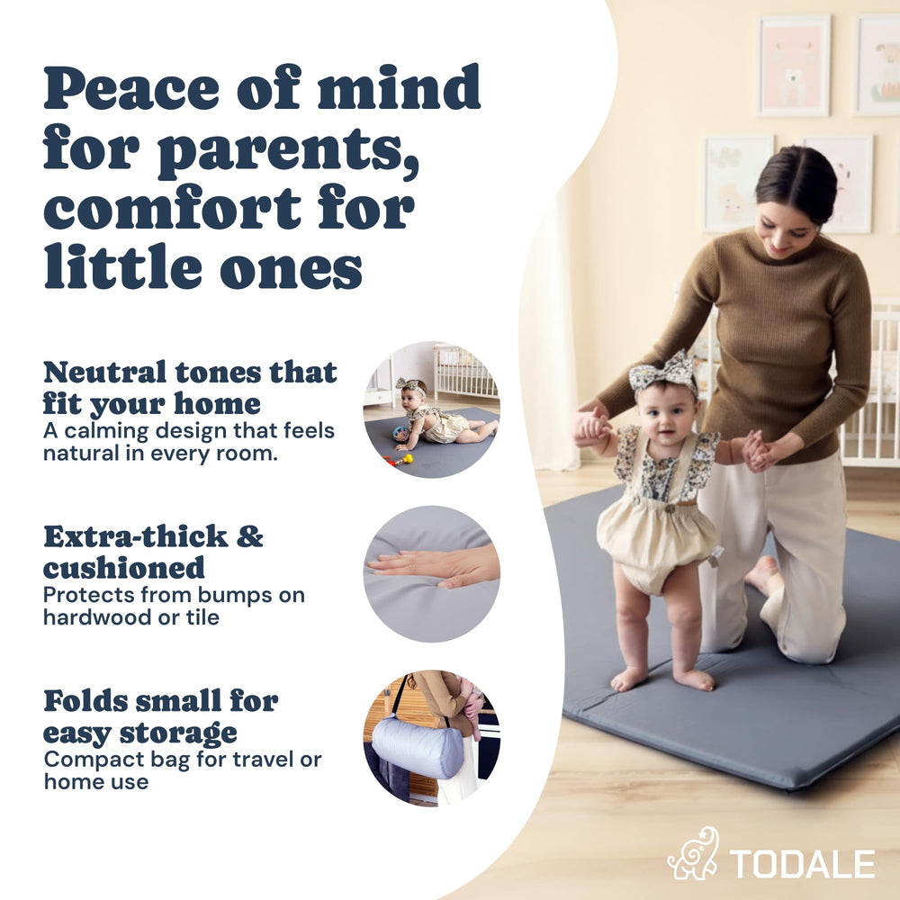 Todale Baby Play Mat laid flat on floor provides safe tummy time.