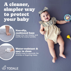 Todale Baby Play Mat waterproof surface resists spills and messes.