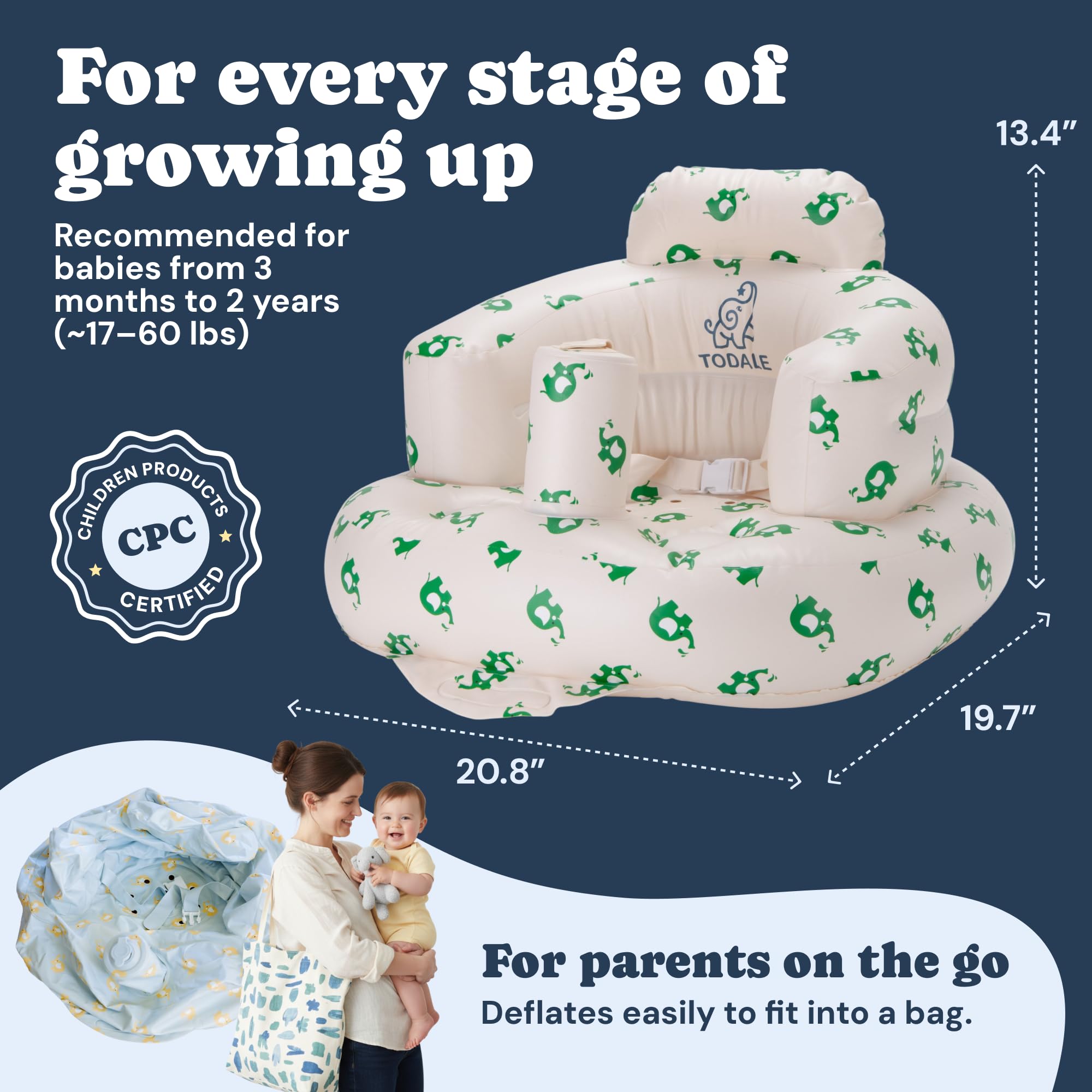 Todale inflatable baby seat placed on the floor on a clean surface.