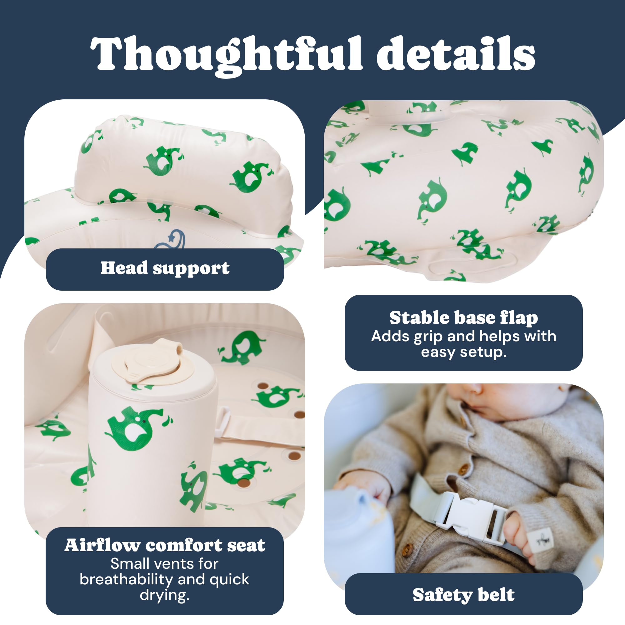 Todale inflatable baby seat in a compact, portable form for trips.