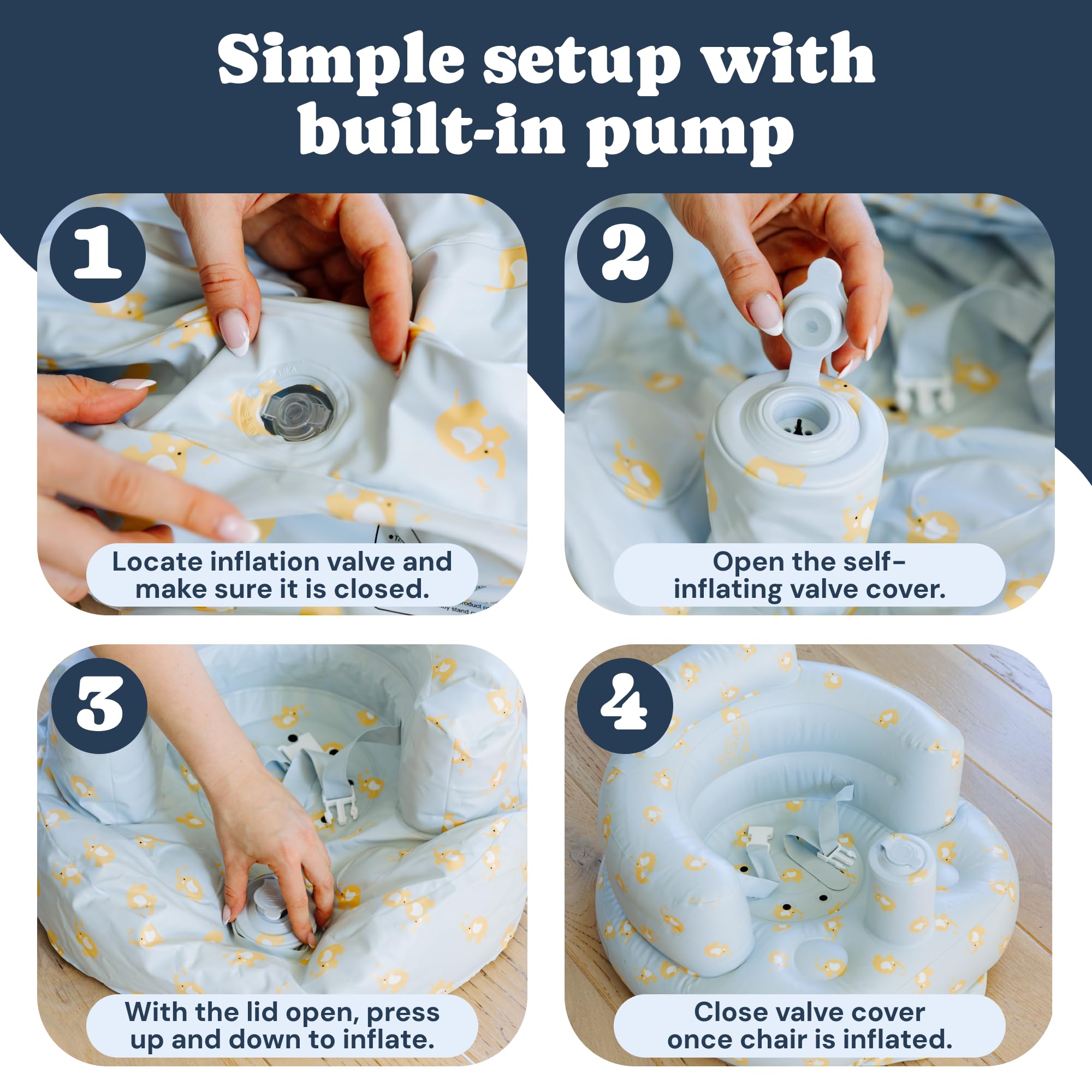 Todale inflatable baby seat wrap-around design providing snug protection.