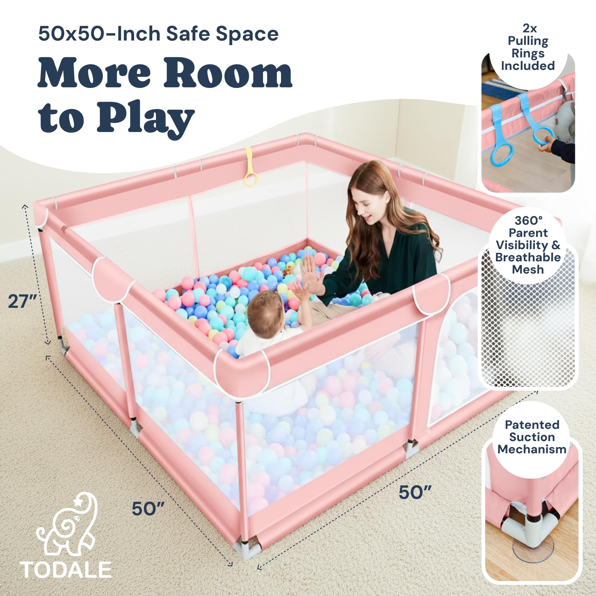 Todale Play Pen breathable mesh sides provide visibility and airflow.