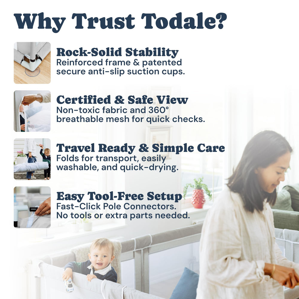 Todale Play Pen clear-view enclosure allows active parental supervision.