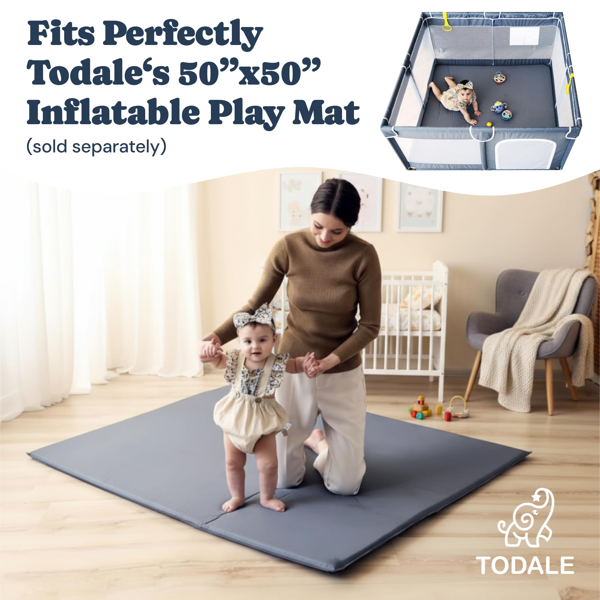 Todale Play Pen pink color complements nursery decor while supporting cozy play.