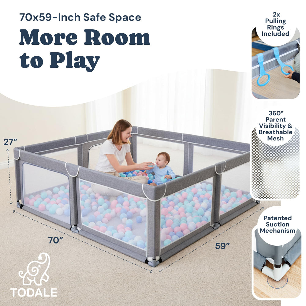 Todale Play Yard tear-resistant fabric closeup demonstrates durable construction for active children.