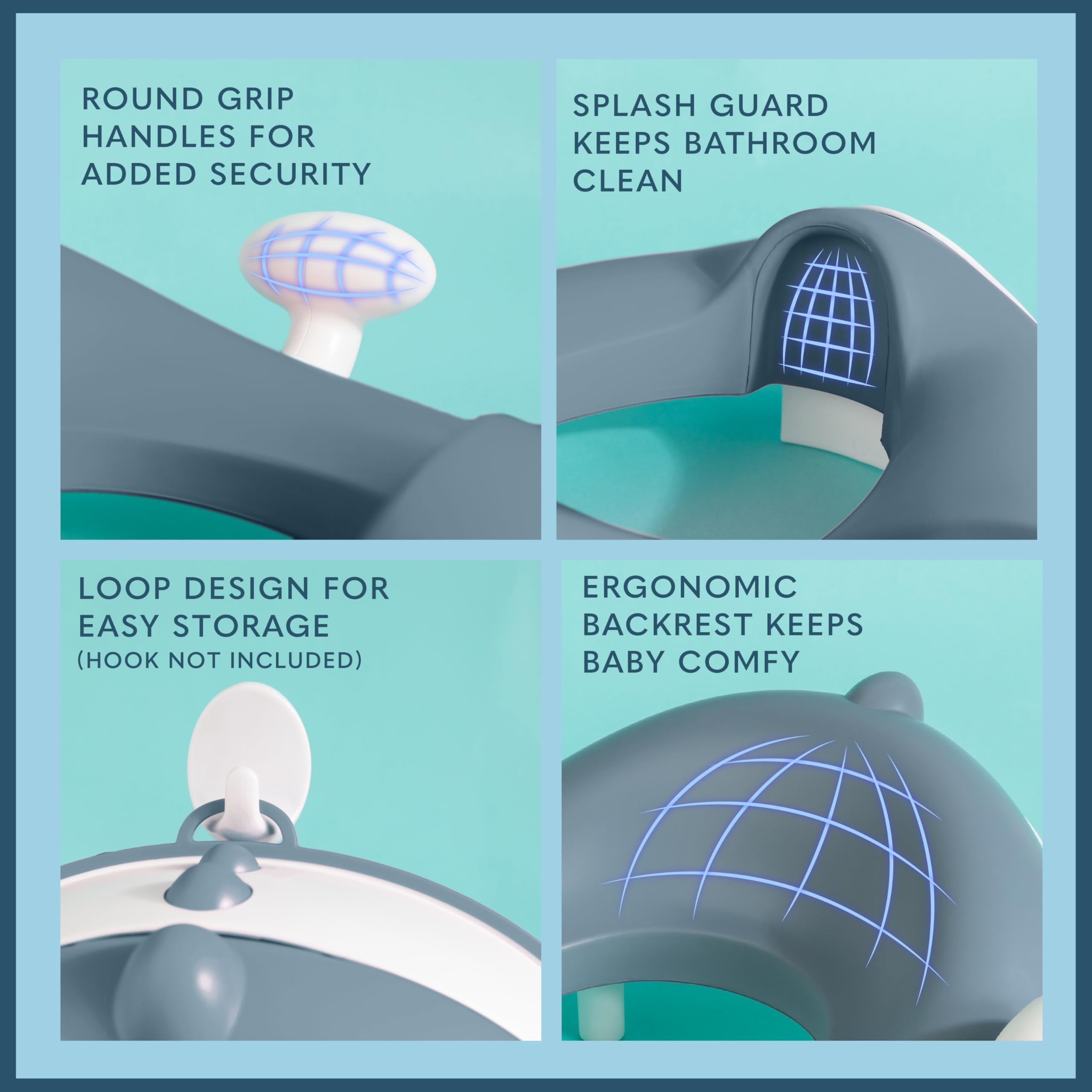 Todays Kids splash guard design helps contain spills and keeps bathroom tidy