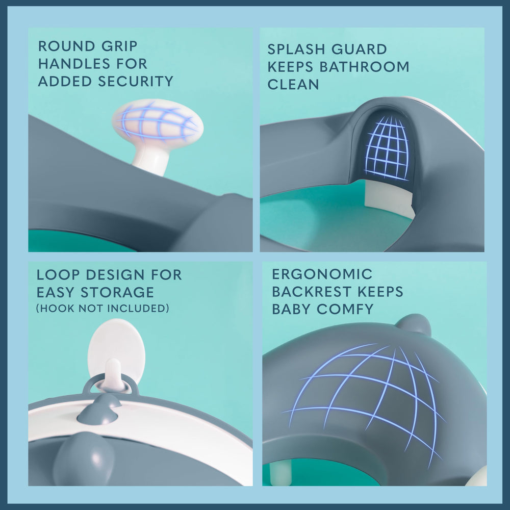 Todays Kids splash guard design helps contain spills and keeps bathroom tidy