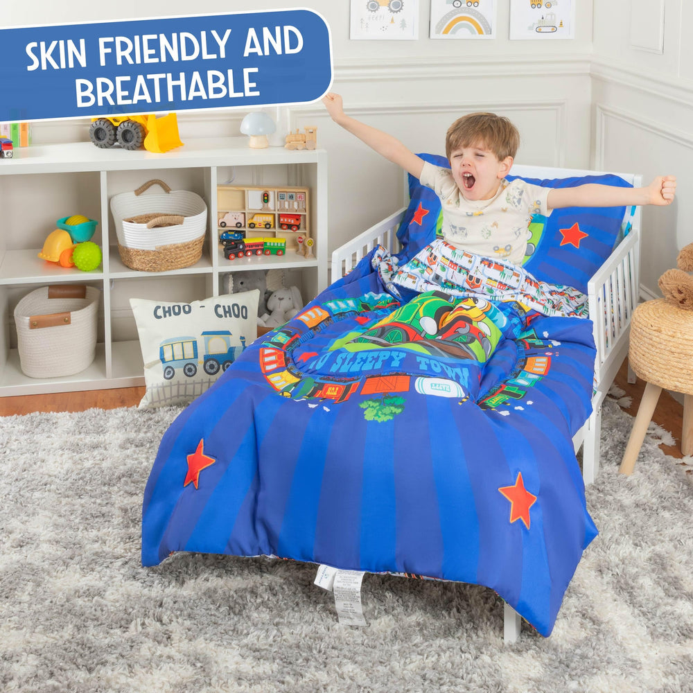 Todays Kids Choo Choo Train bedtime routine-friendly bedding supports easy cleanup and quick changes.