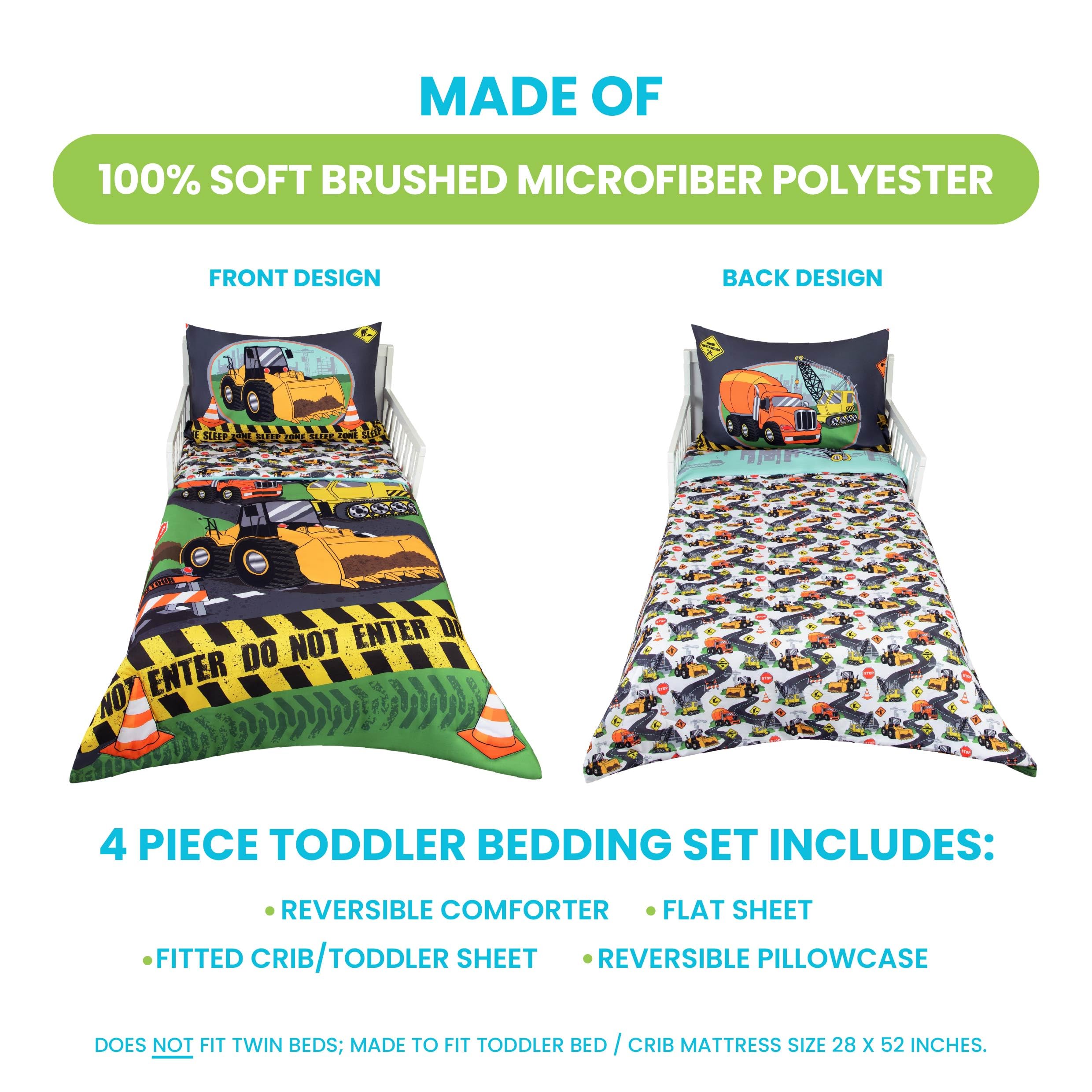 Todays Kids reversible pillowcase with construction theme, easy to switch looks for two styles.