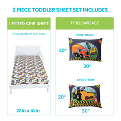 Todays Kids Under Construction blue bedding easy care fabric resists fading after washes.