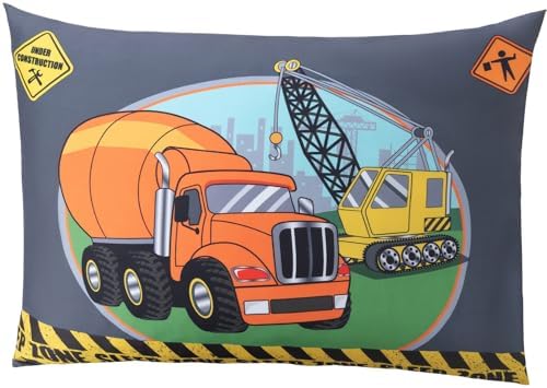 Todays Kids Under Construction blue bedding pillowcase 20x30 complements the set.