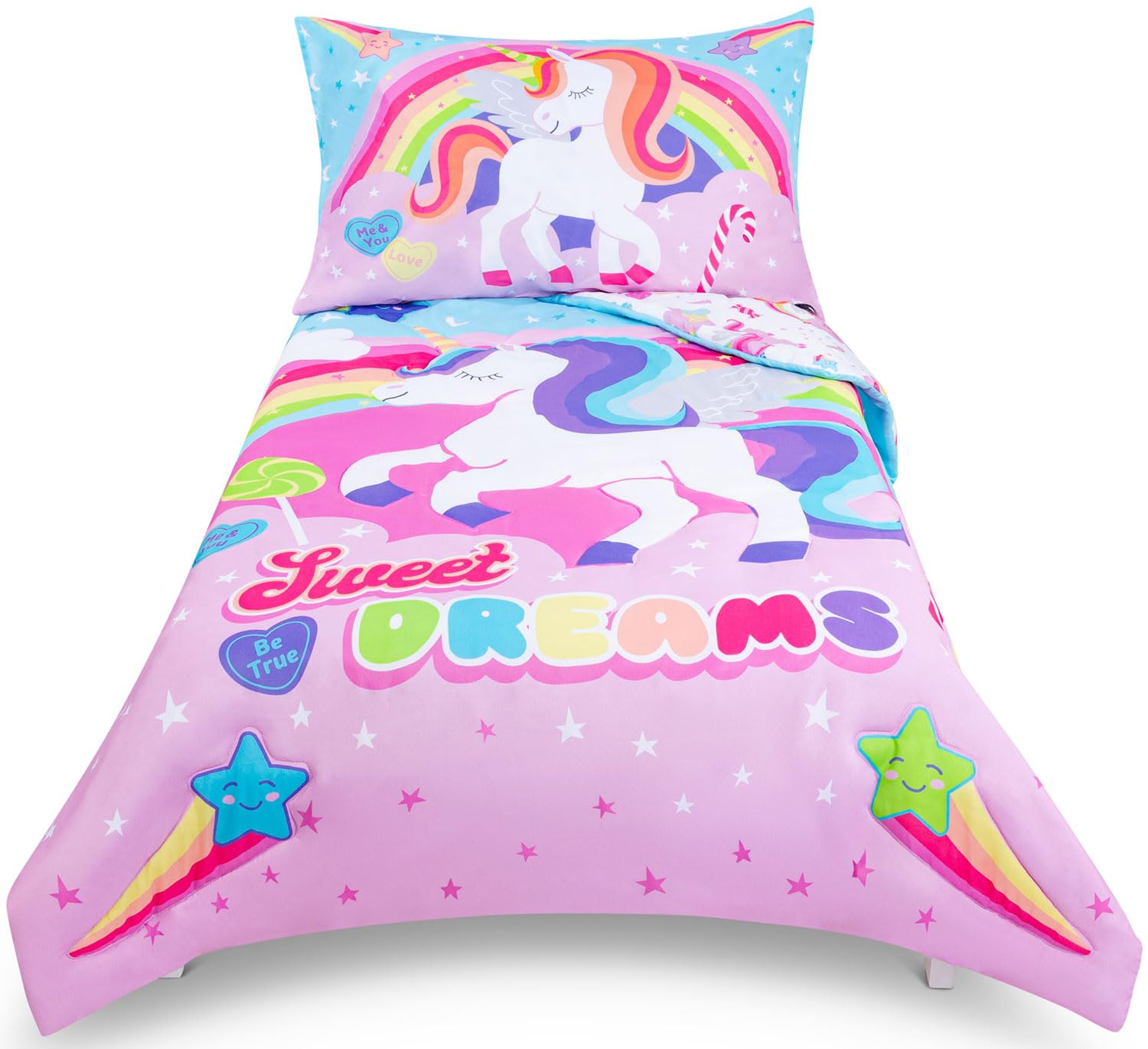Todays Kids unicorn toddler bedding set comforter close-up showcases soft brushed microfiber for cozy nights
