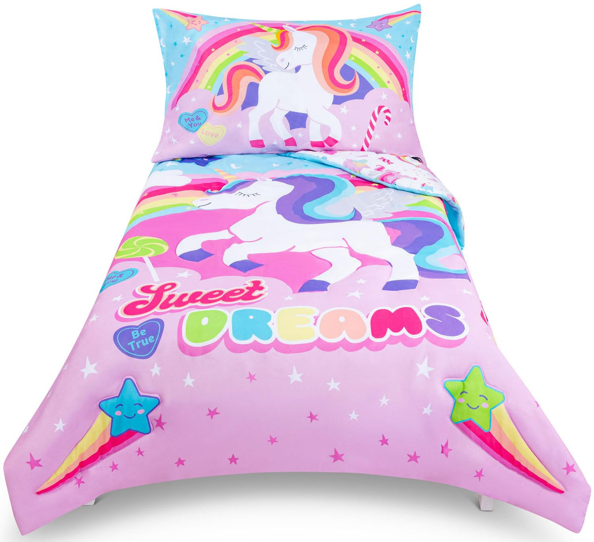 Todays Kids unicorn toddler bedding set comforter close-up showcases soft brushed microfiber for cozy nights