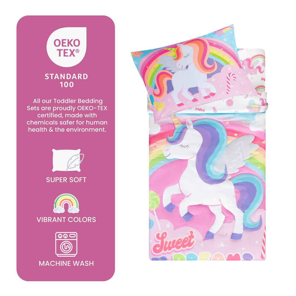 Todays Kids unicorn comforter layer showcases reversible pattern for two looks in one