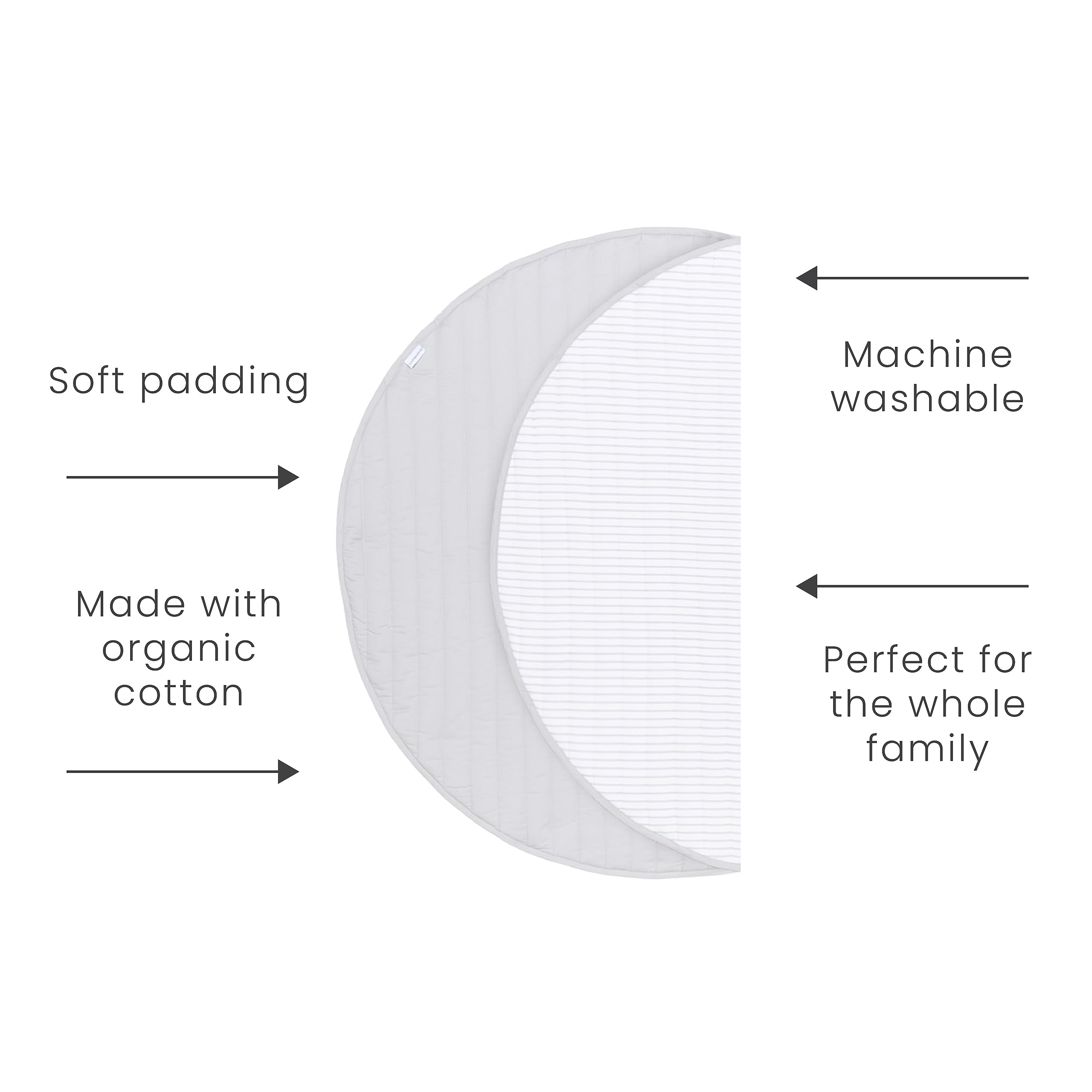 Toddlekind Organic Cotton Reversible Play Mat Stone Stripes Gray on the floor for cozy family play.