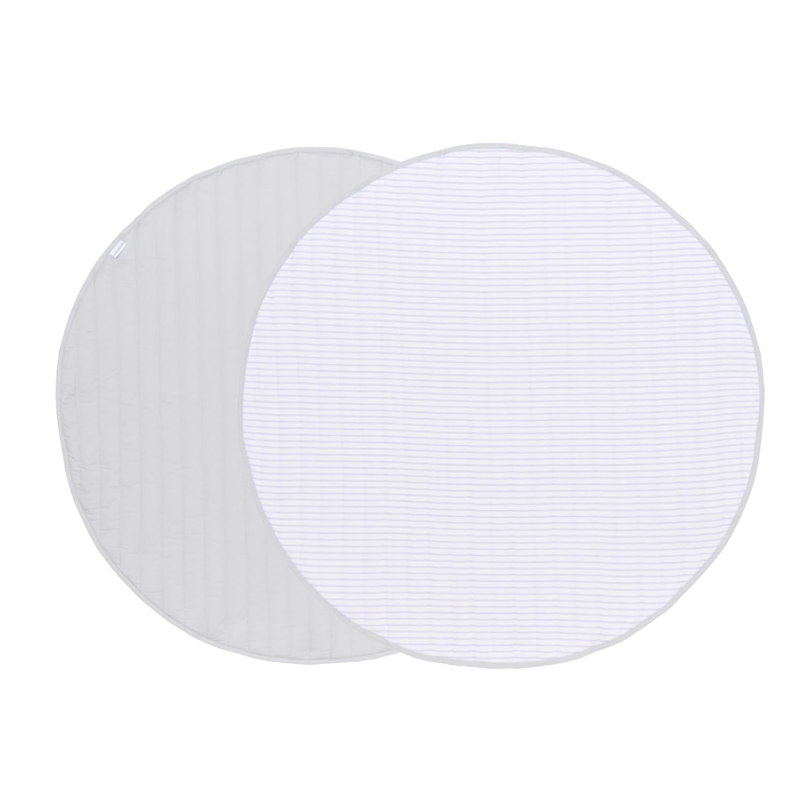Toddlekind Organic Cotton Reversible Play Mat Stone Stripes Gray folded for easy storage.
