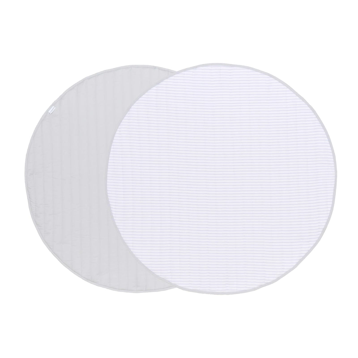 Toddlekind Organic Cotton Reversible Play Mat Stone Stripes Gray folded for easy storage.