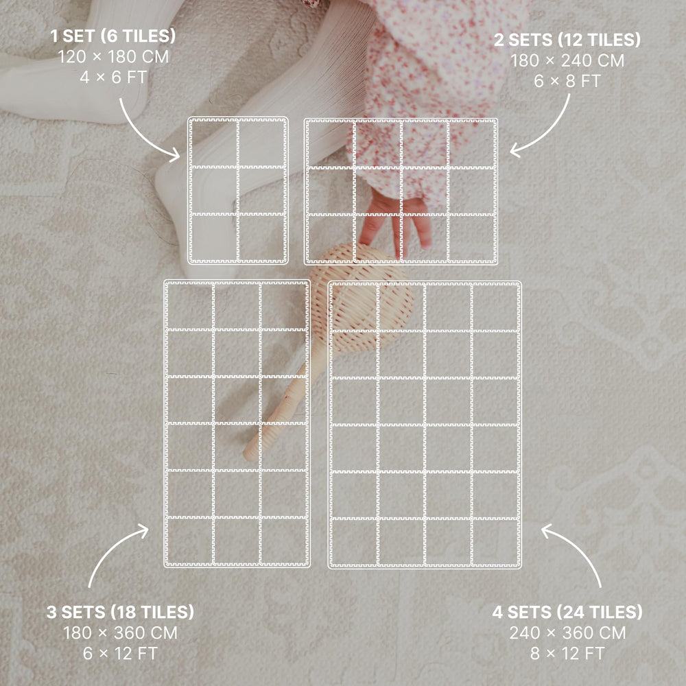 Toddlekind playmat assembly tiles in room demonstrates scalable 4x6 ft layout for growing play areas.