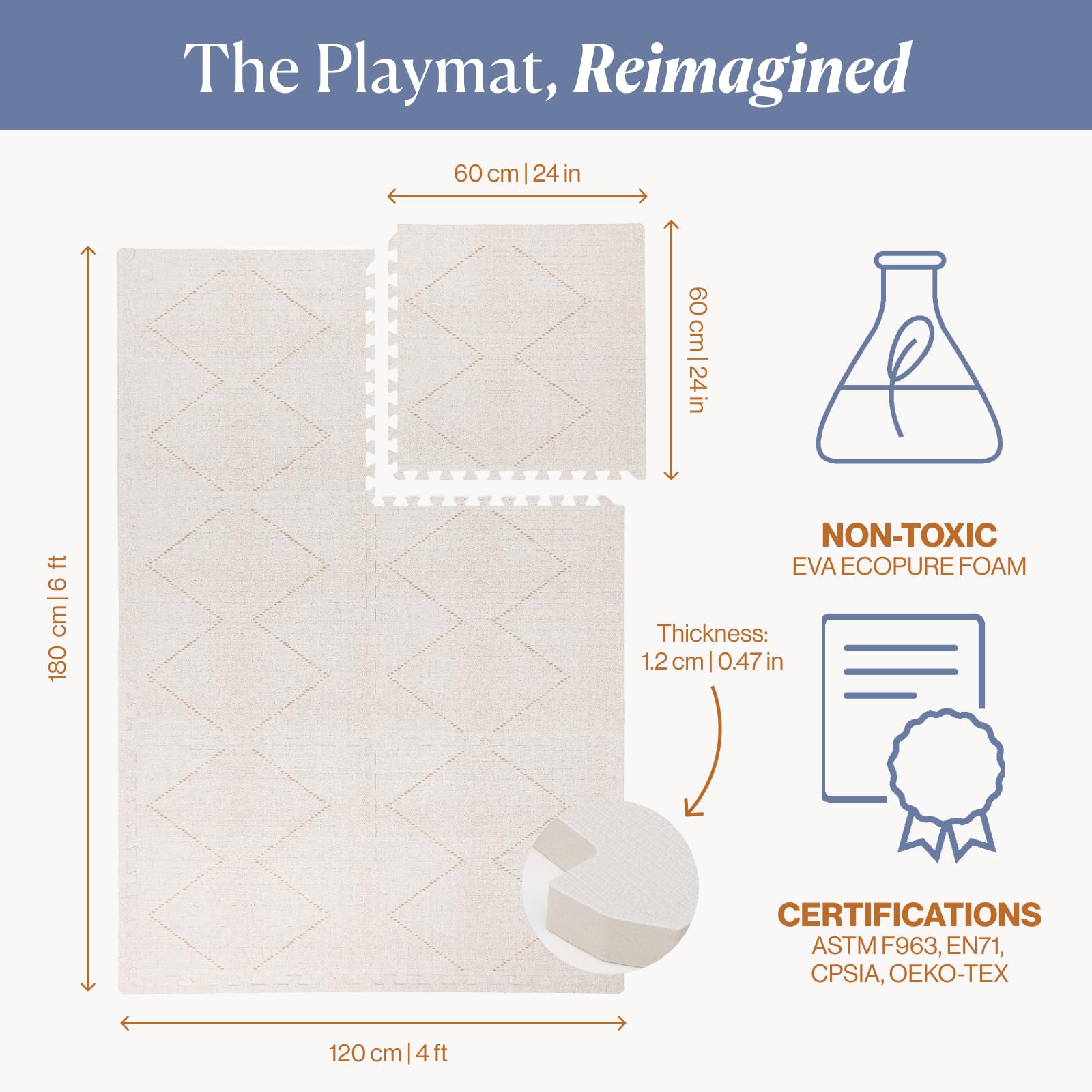 Toddlekind Playmat off-white meets safety standards and is free from harmful chemicals.