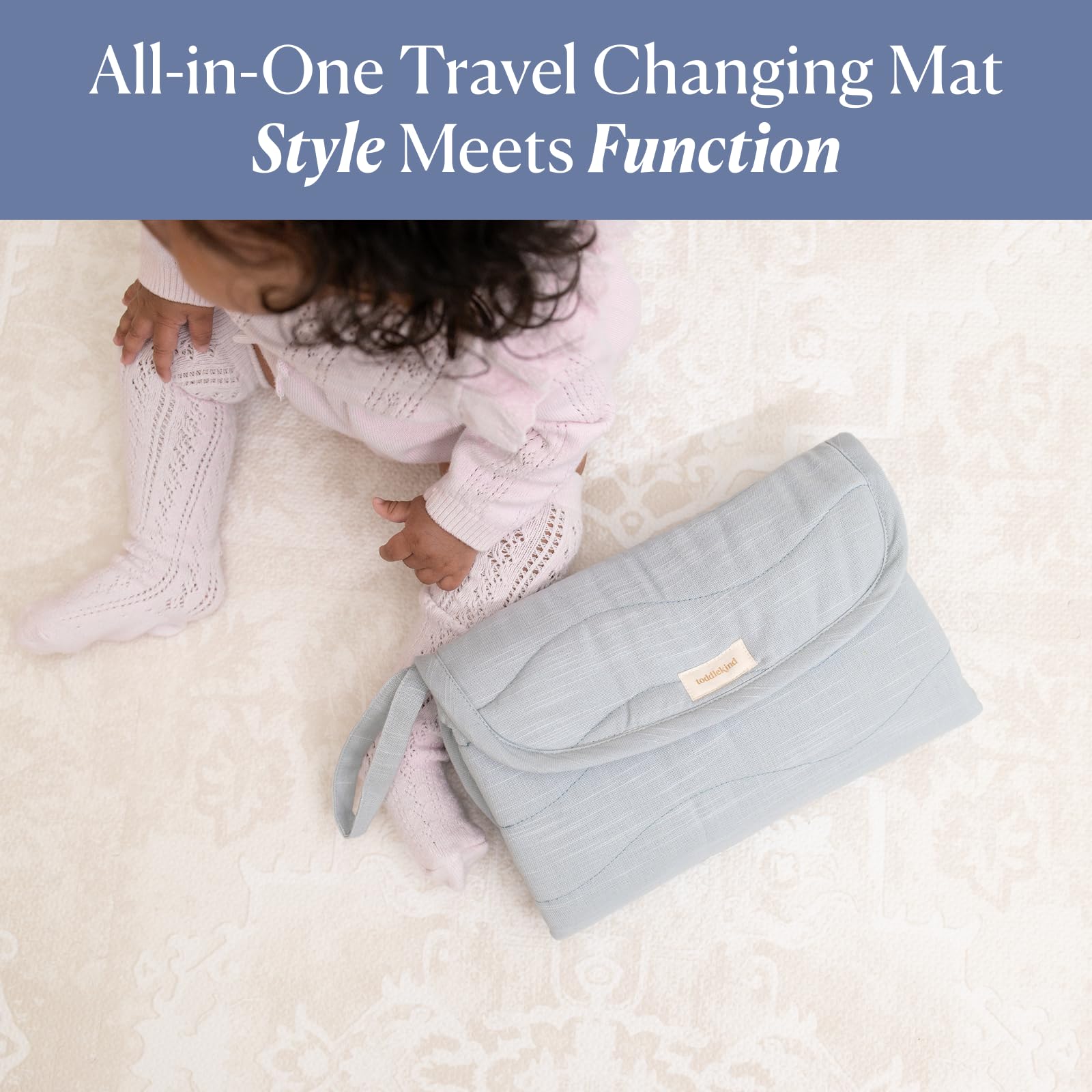 Toddlekind Mini Maven water-resistant-finish-blue protects surfaces during busy outings