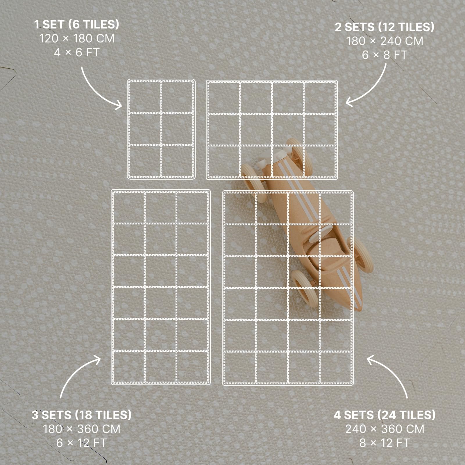 Toddlekind Playmat 4x6-foot area in cream laid flat for tummy time.