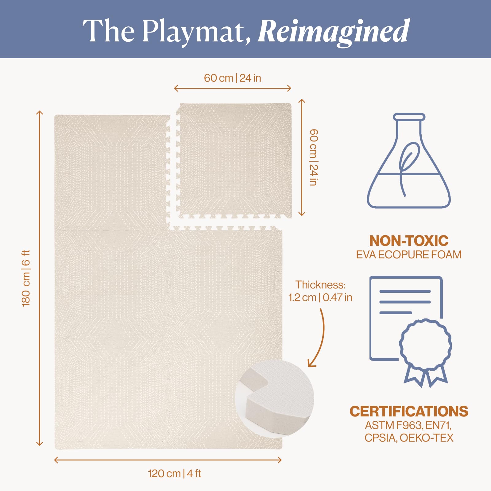 Toddlekind Playmat easy-clean spill-safe cream simplifies cleanup after play.