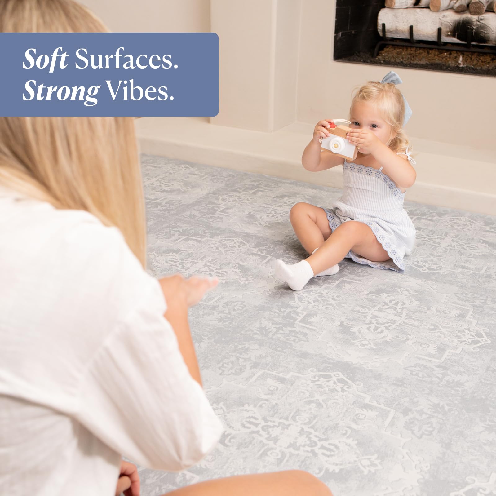 Toddlekind Pearl Blue extra-thick foam cushions crawls and tumbles with soft support.