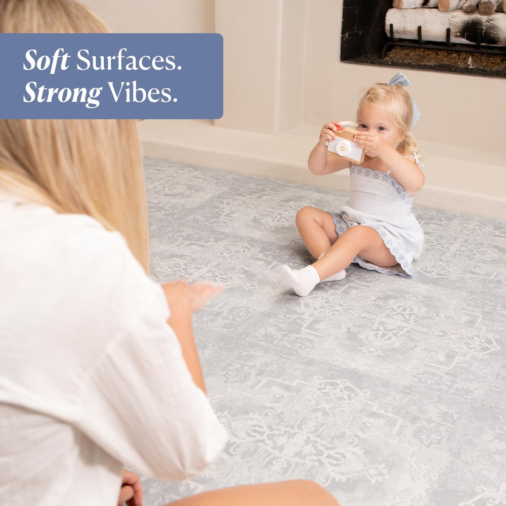Toddlekind Pearl Blue extra-thick foam cushions crawls and tumbles with soft support.