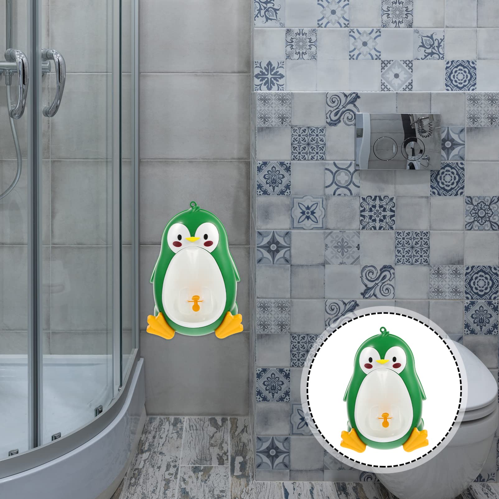 Toddmomy penguin potty trainer showing adjustable height for growing kids and customizable setup.