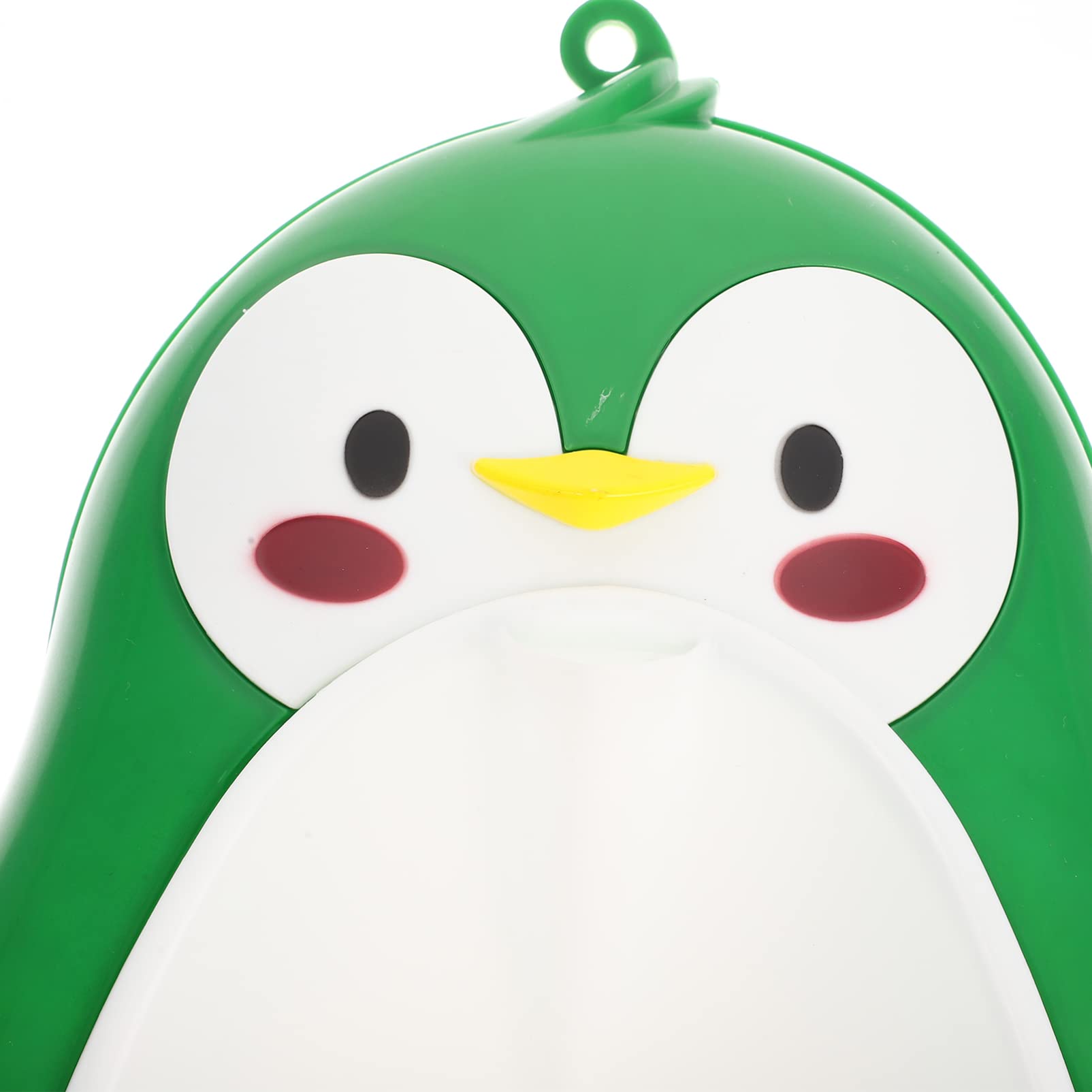 Toddmomy penguin urinal close-up demonstrating easy aiming assistance for kids learning to stand.