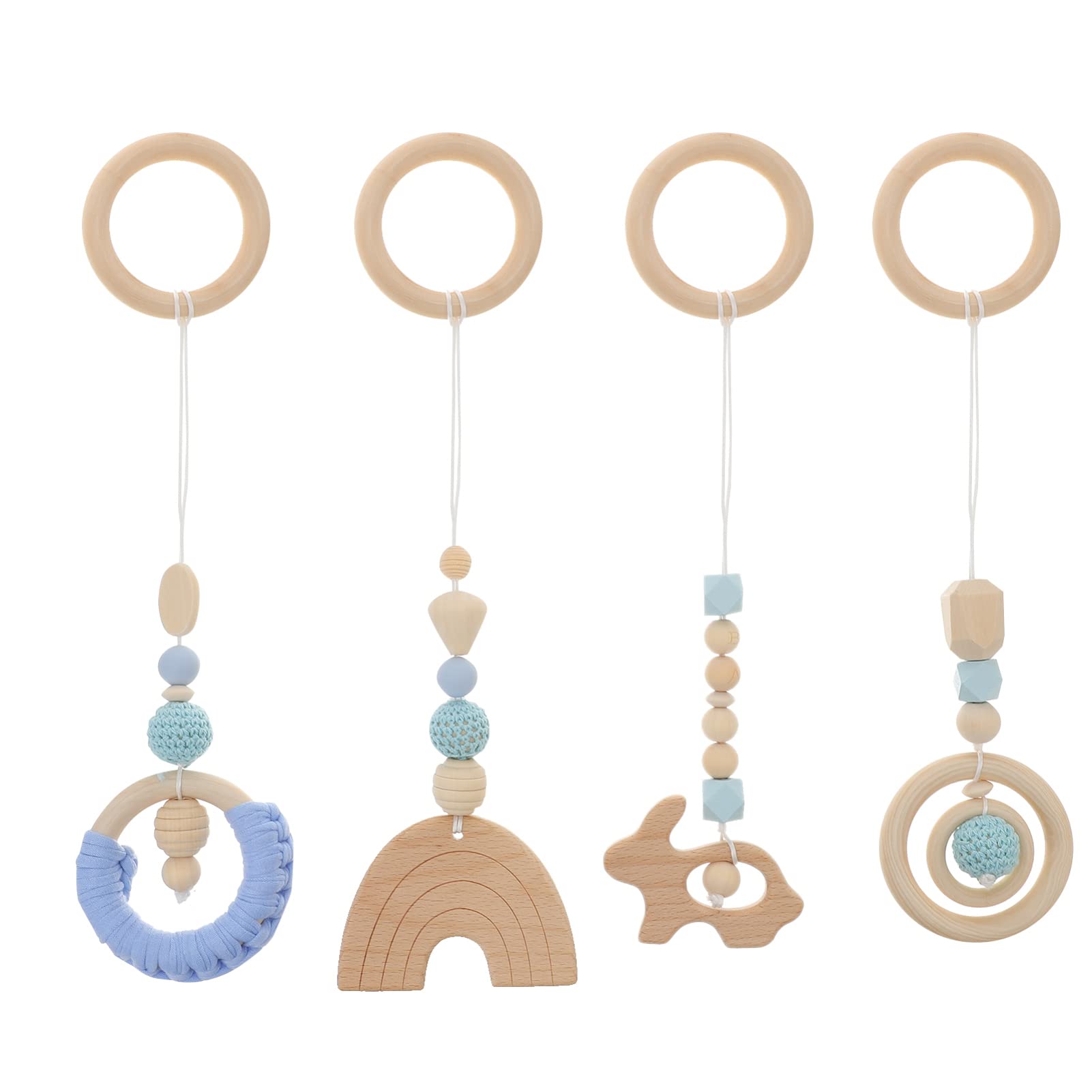 Toddmomy teething rings on wooden baby gym for motor skill play