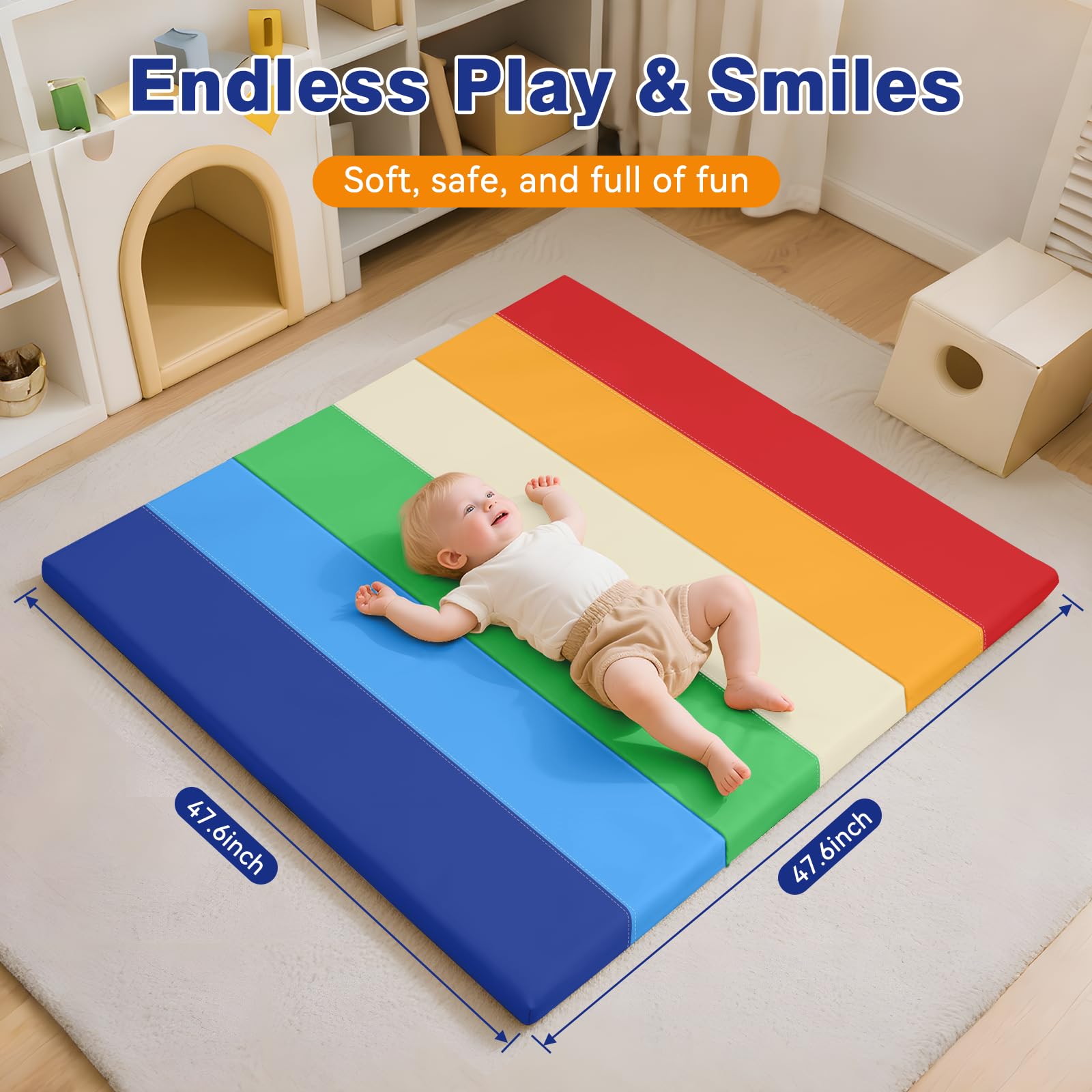 TODIBY rainbow play mat ideal for tummy time and early walking practice.