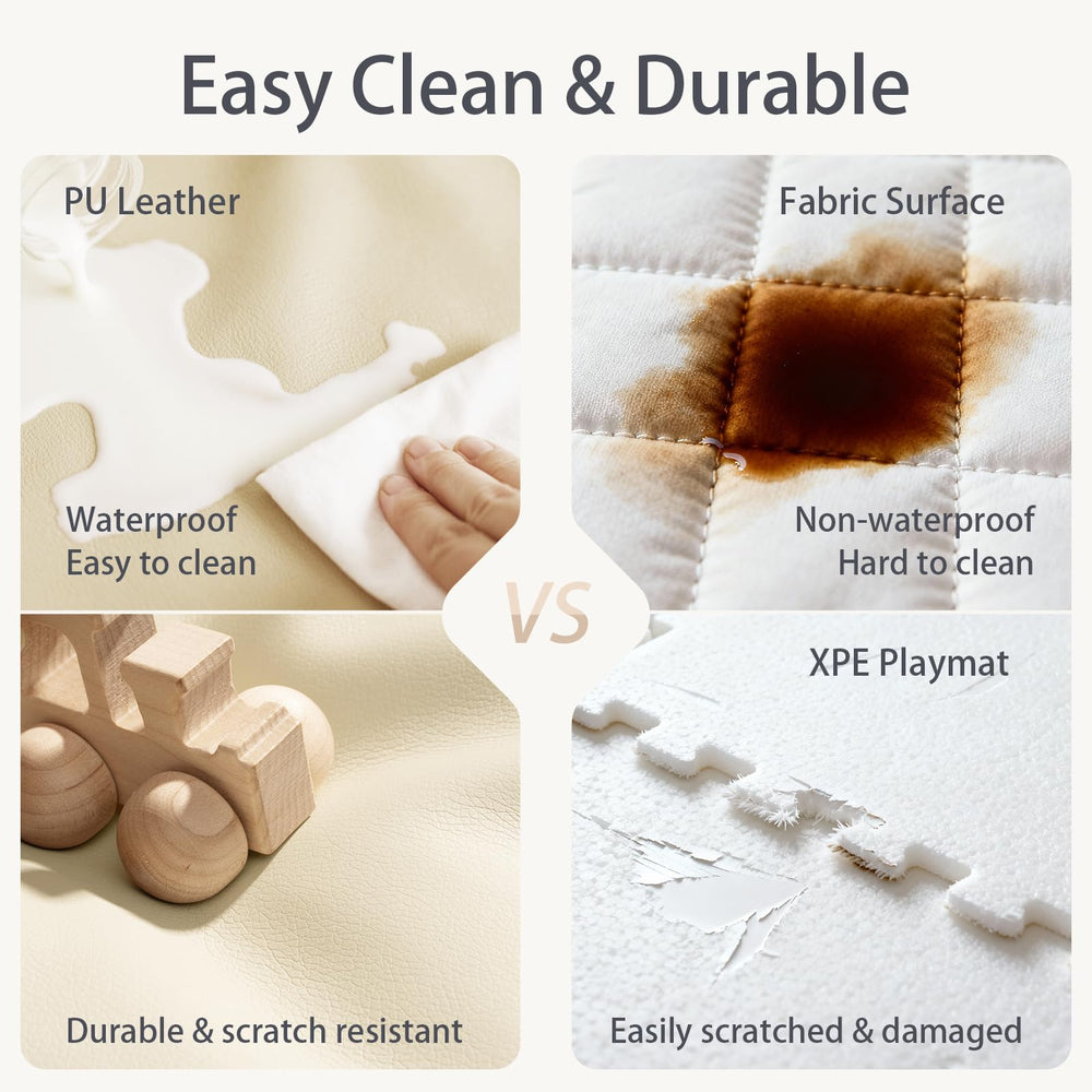 TODIBY foam baby play mat beige is foldable in a convenient trifold design.
