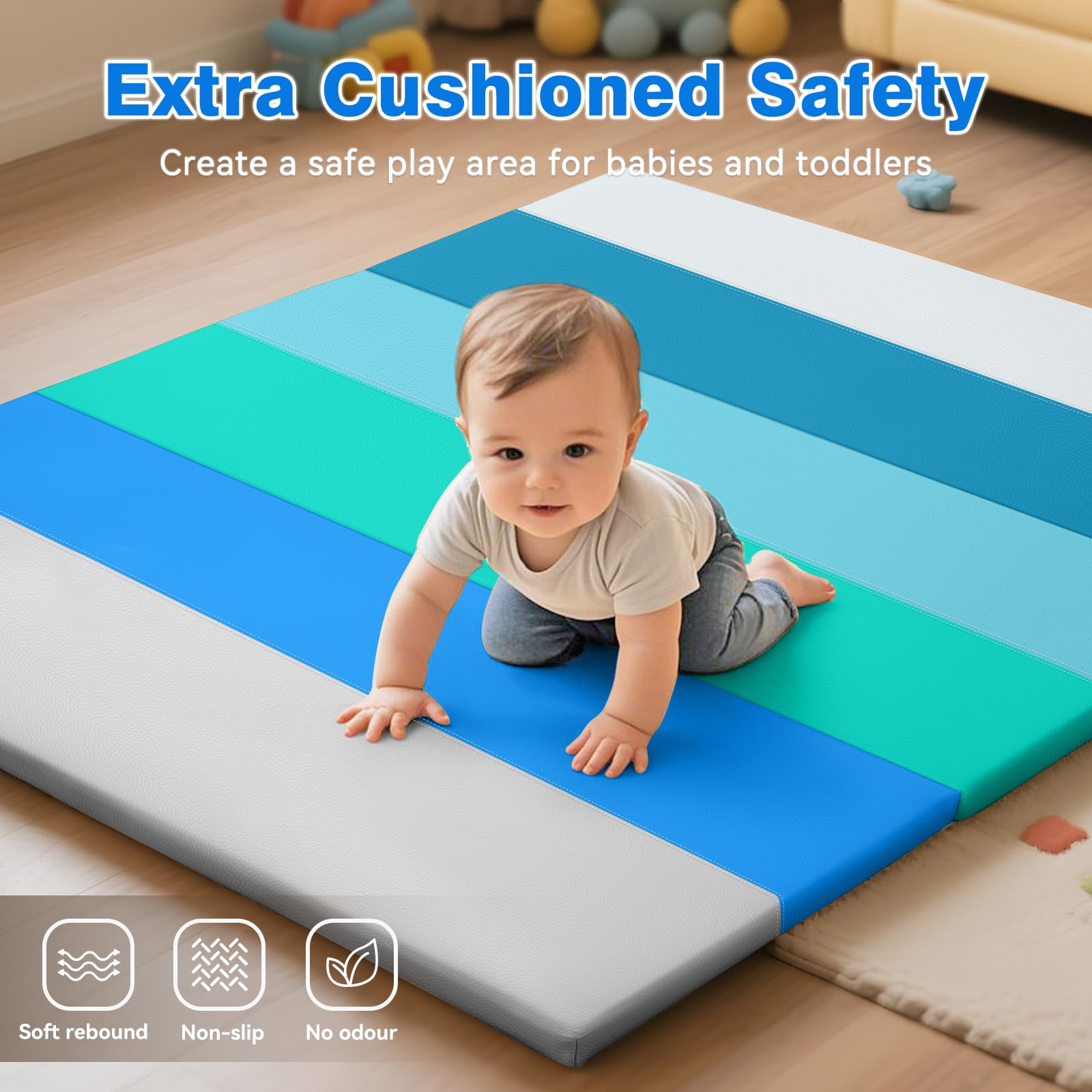 TODIBY foam baby play mat for indoor and outdoor use in play areas.