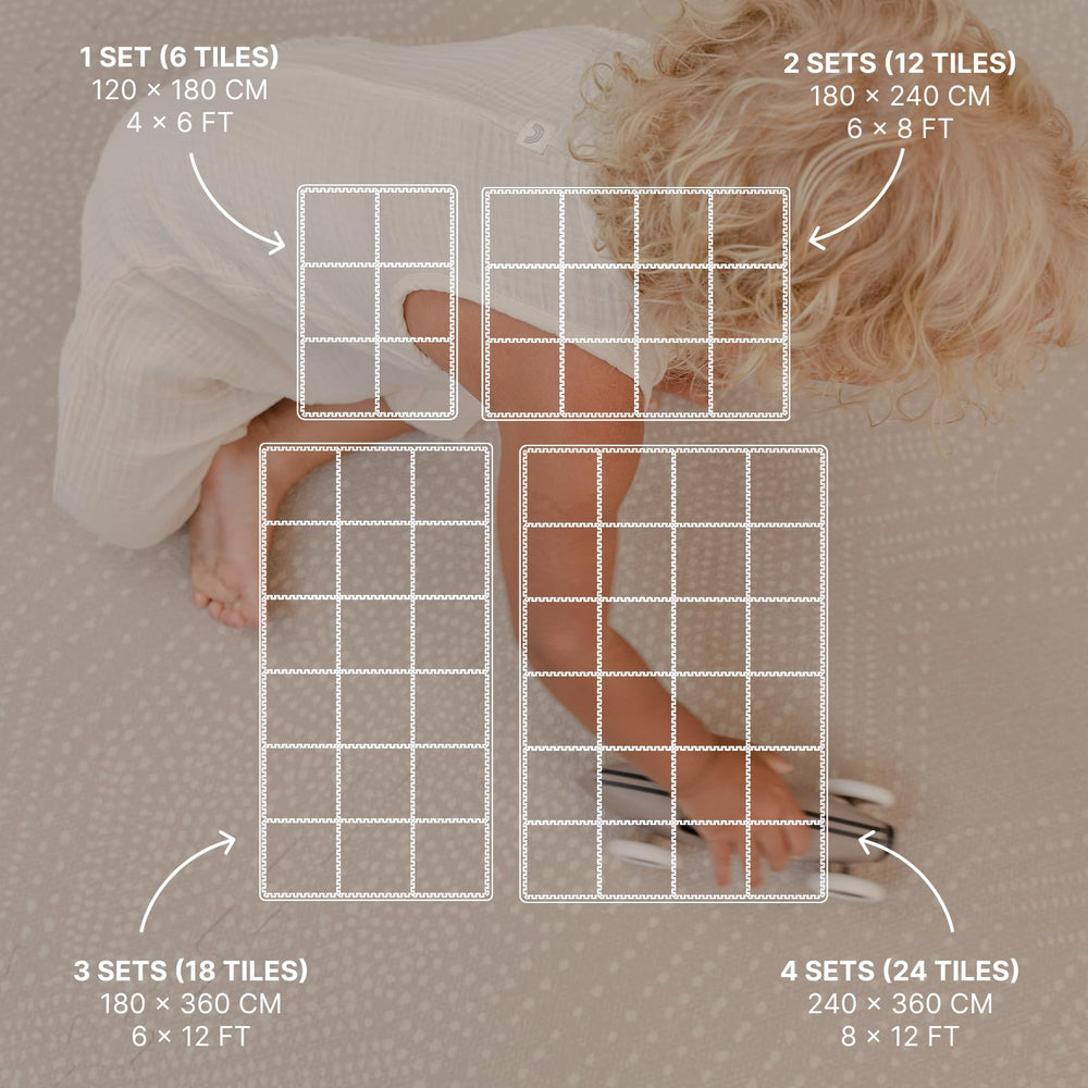Toddlekind premium foam playmat tiles in 4x6 configuration for expandable play space.