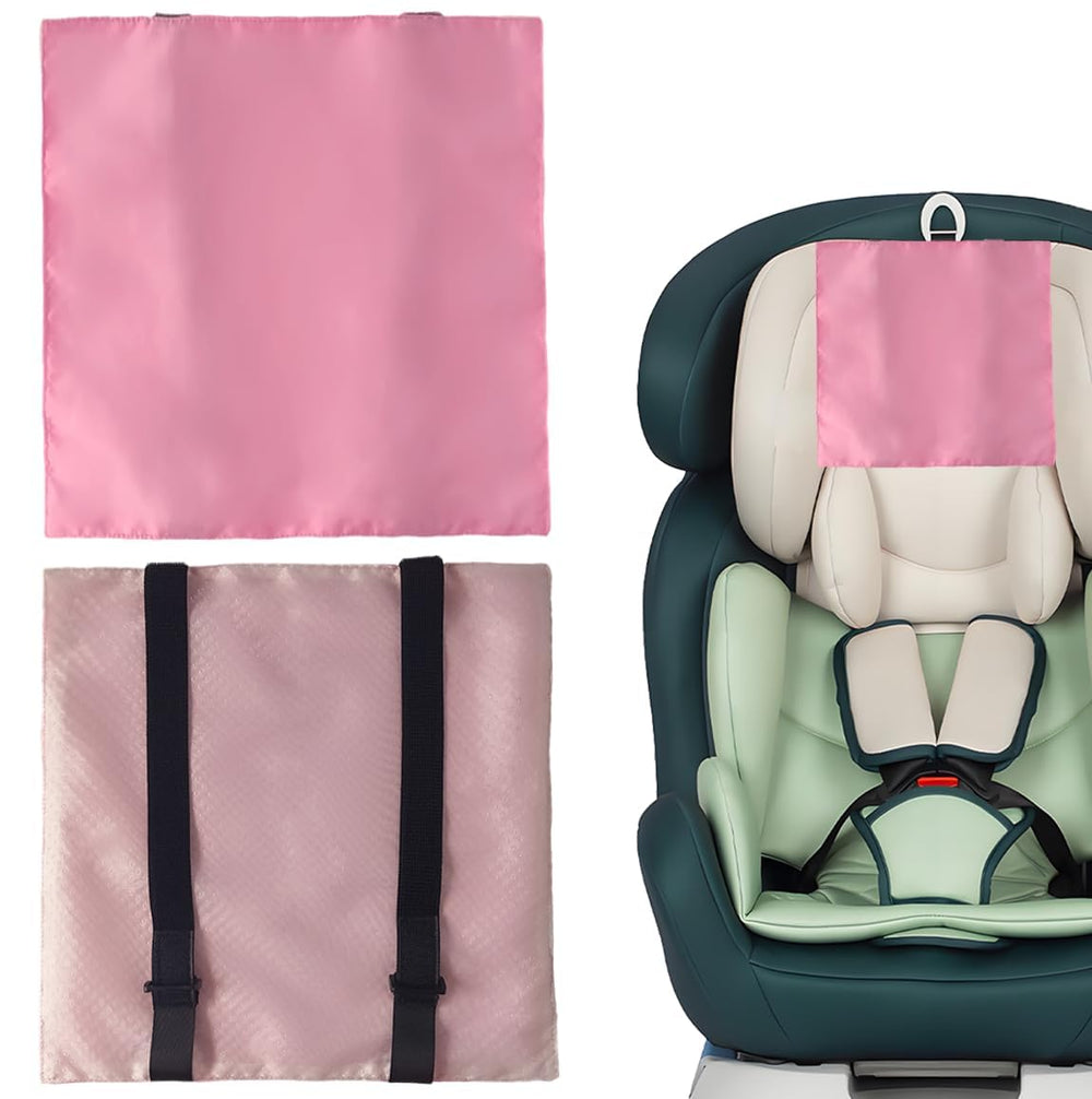 Toeloioh satin headrest cover pink front view protects baby's hair during car rides.