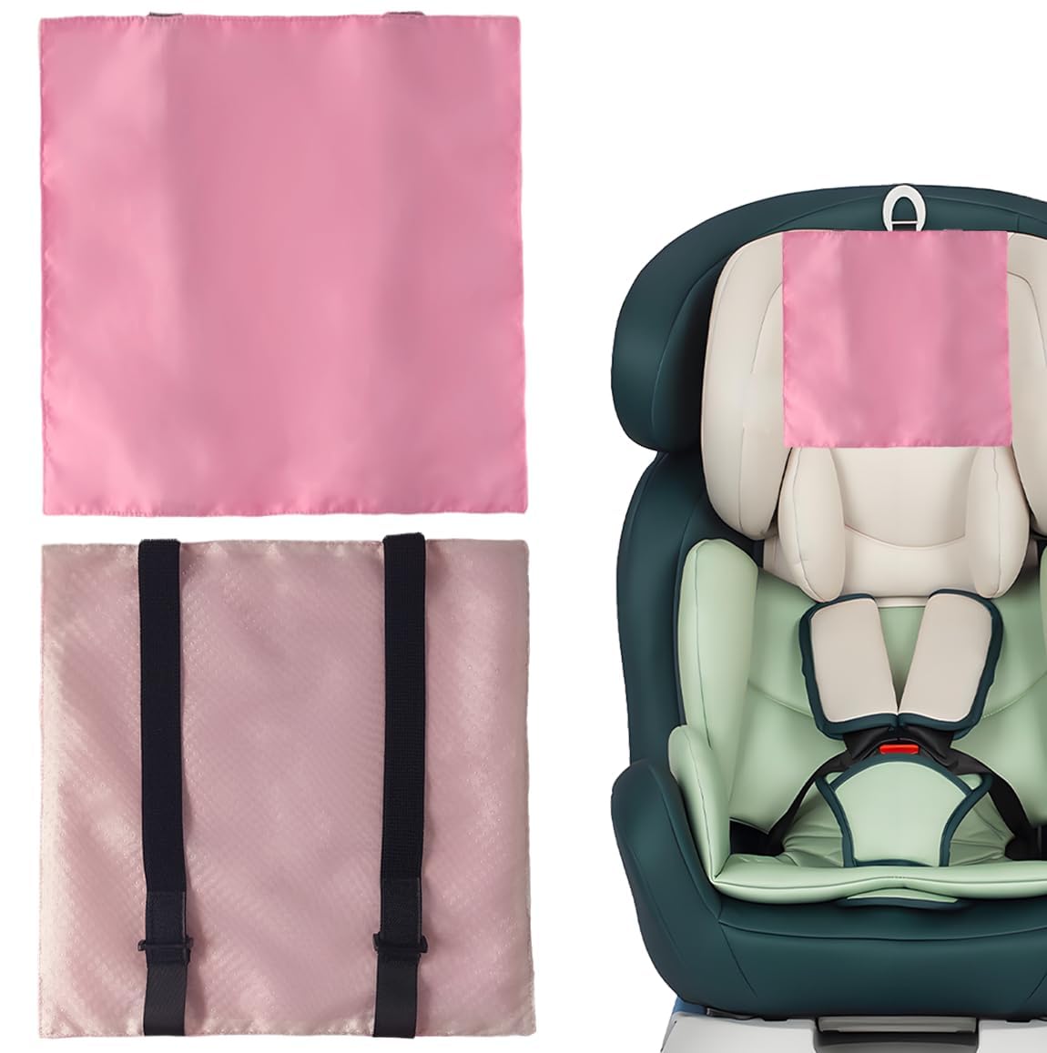 Toeloioh satin headrest cover pink front view protects baby's hair during car rides.