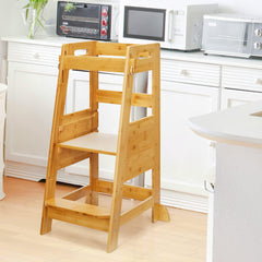 TOETOL Bamboo Toddler Step Stool shows 3-height adjustment to grow with your child
