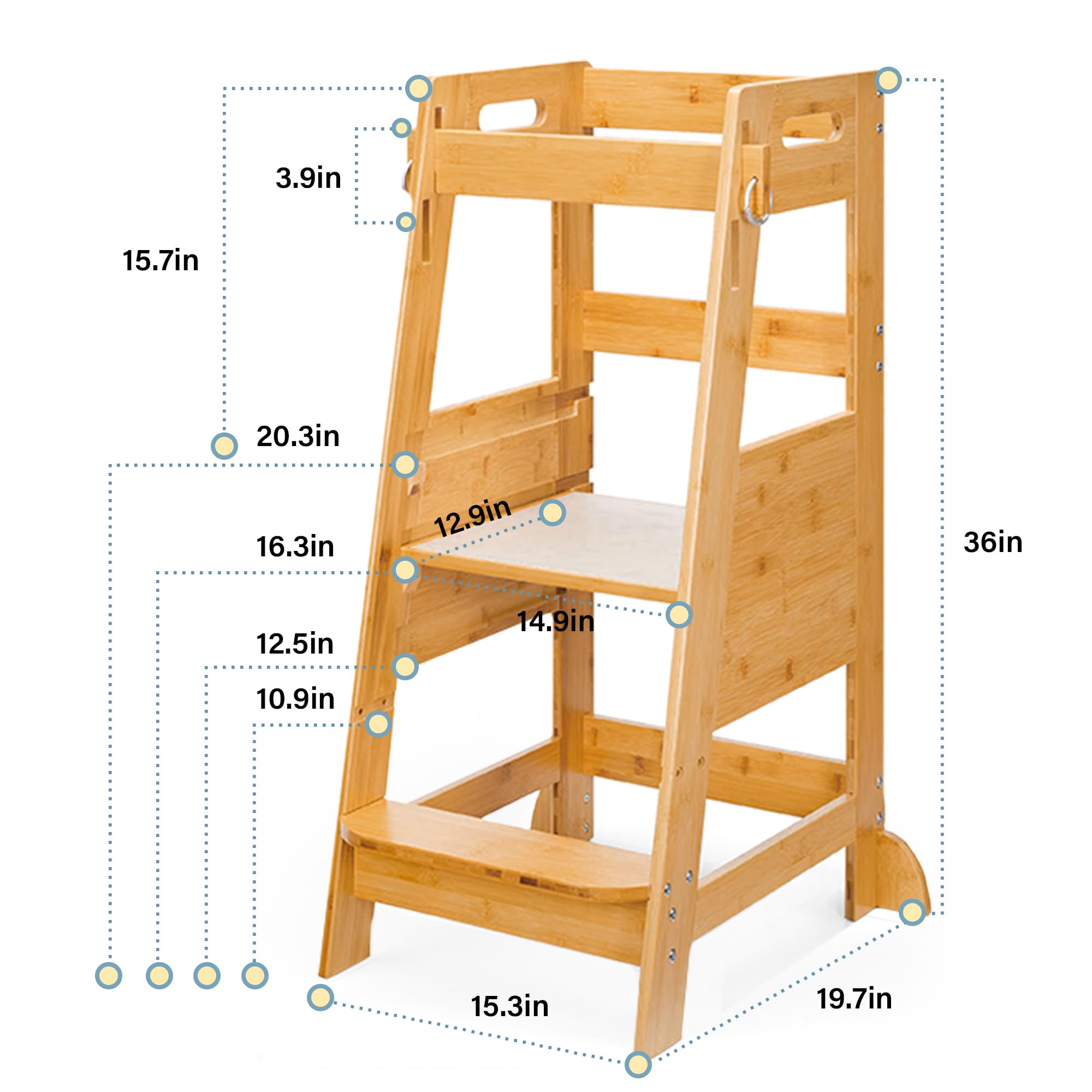 TOETOL Bamboo Toddler Step Stool close-up shows anti-slip feet for stable standing
