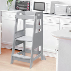 TOETOL bamboo toddler step stool with rails emphasizes four-sided safety for secure standing.