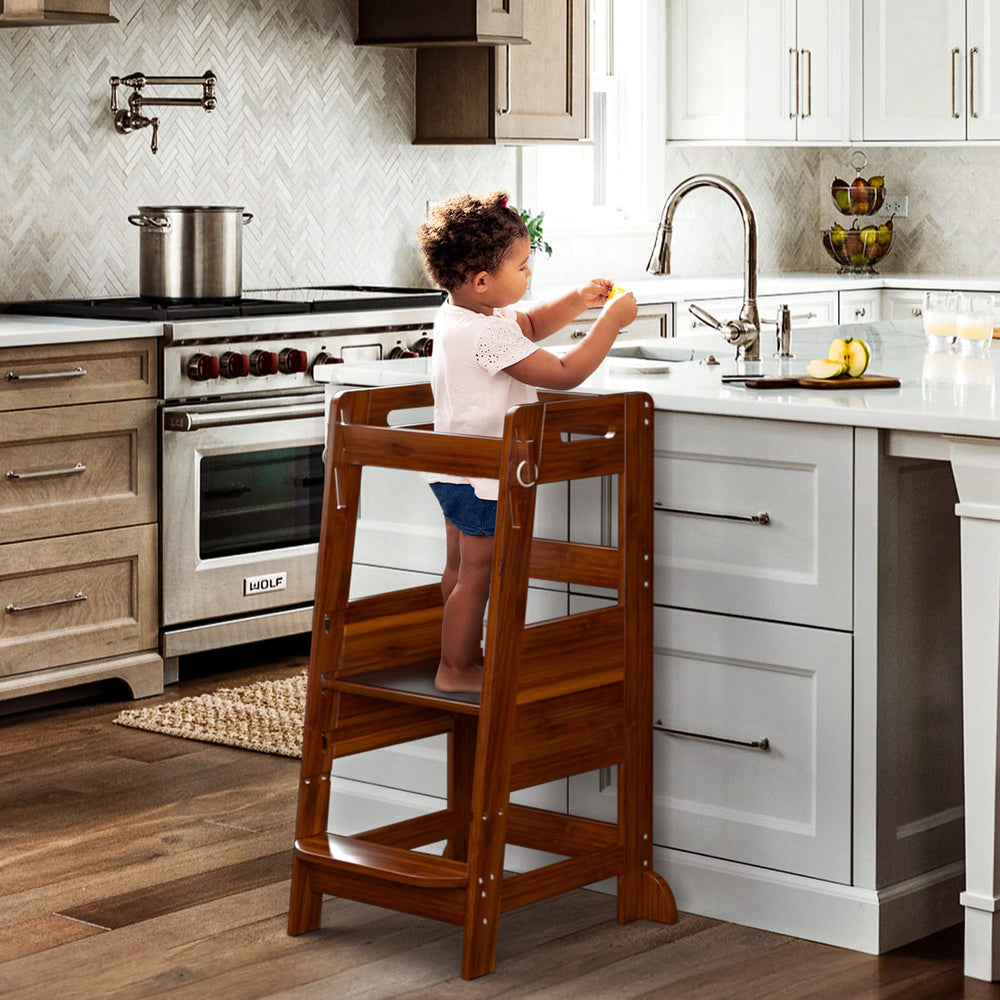 TOETOL bamboo toddler step stool height-adjustable helps growth.
